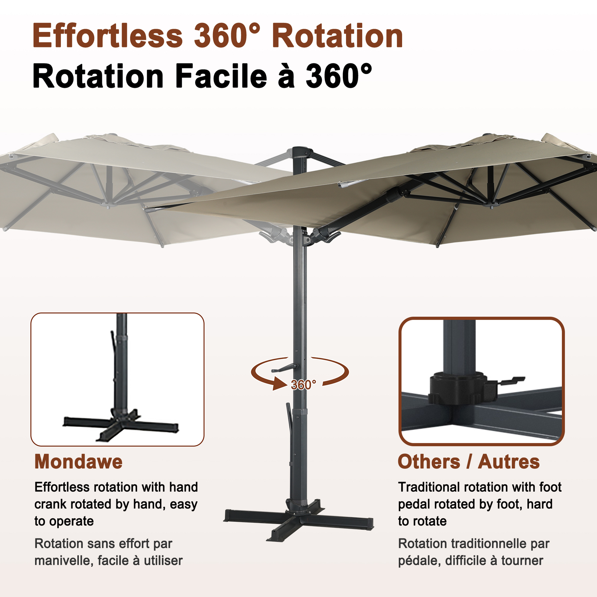 Square Aluminum Cantilever Patio Umbrella with 90° Tilt, LED & Bluetooth Mood Light, and Base Included