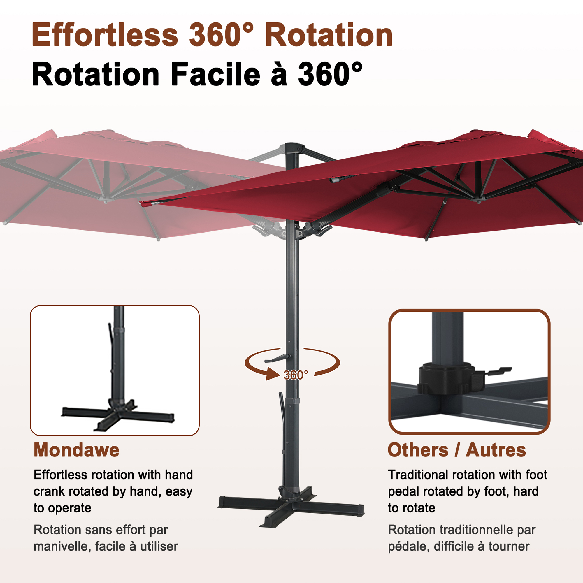 Square Aluminum Cantilever Patio Umbrella with 90° Tilt, LED & Bluetooth Mood Light, and Base Included