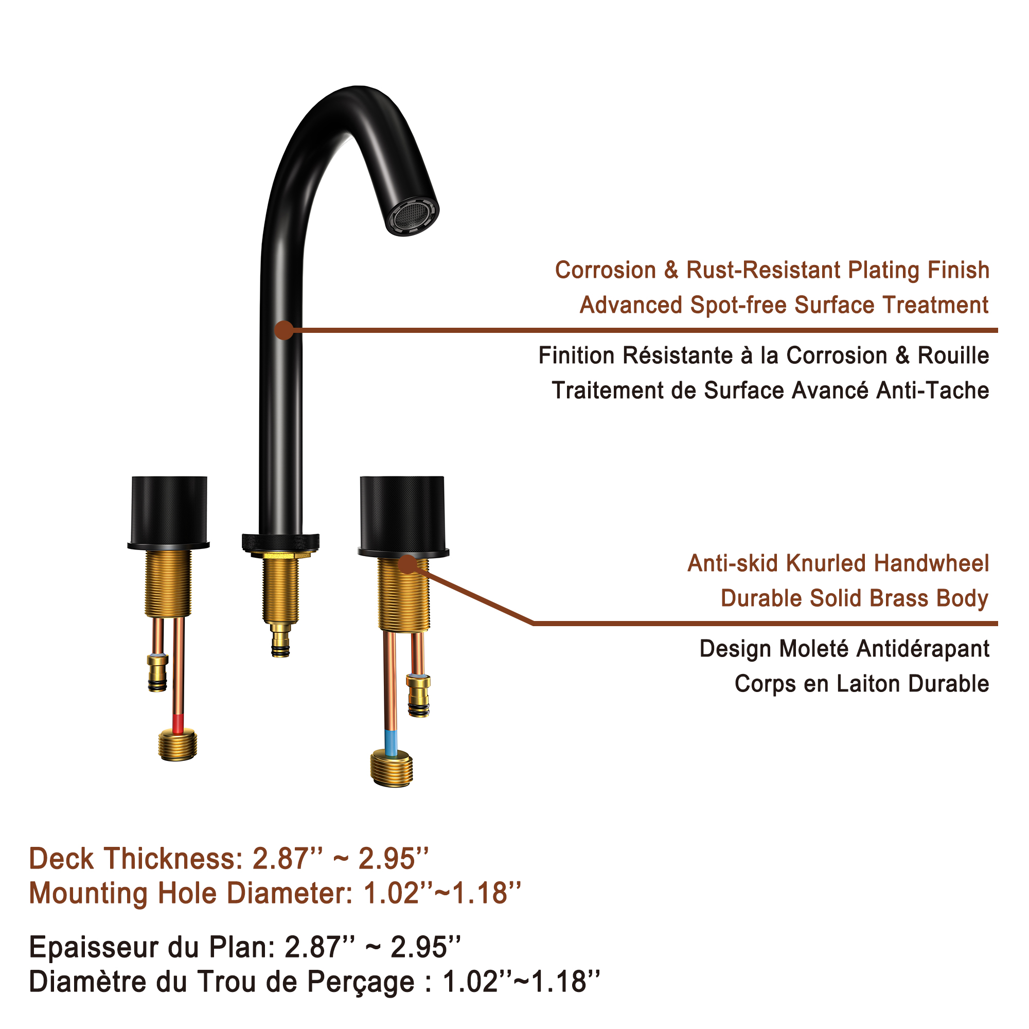Mondawe 8 in. Widespread Double-Handle Bathroom Faucet in Nickel Brushed/Black/Brushed Gold-Mondawe