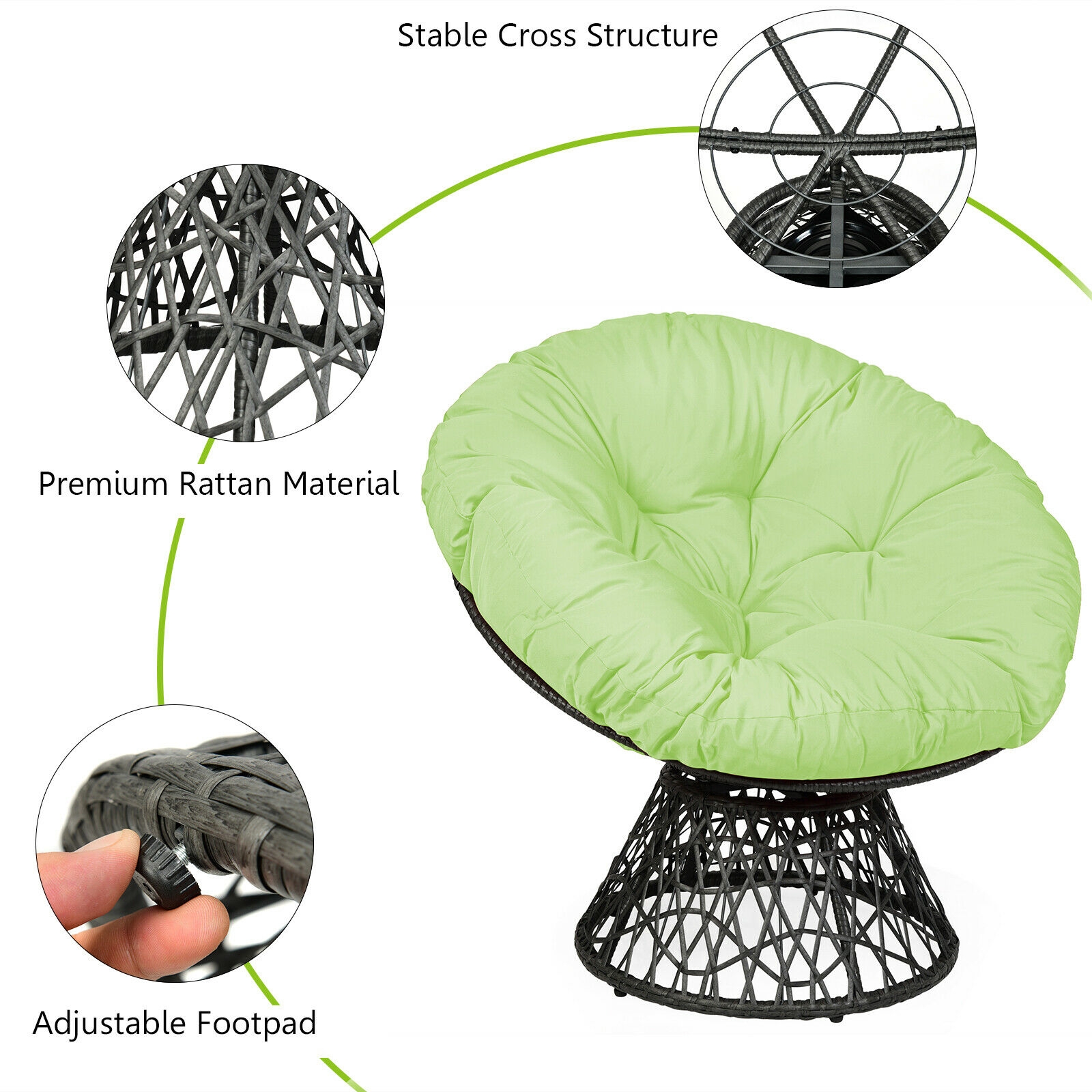 Mondawe Rattan Papasan Chair Ergonomic 360-degree Swivel Soft Cushion Garden-Mondawe