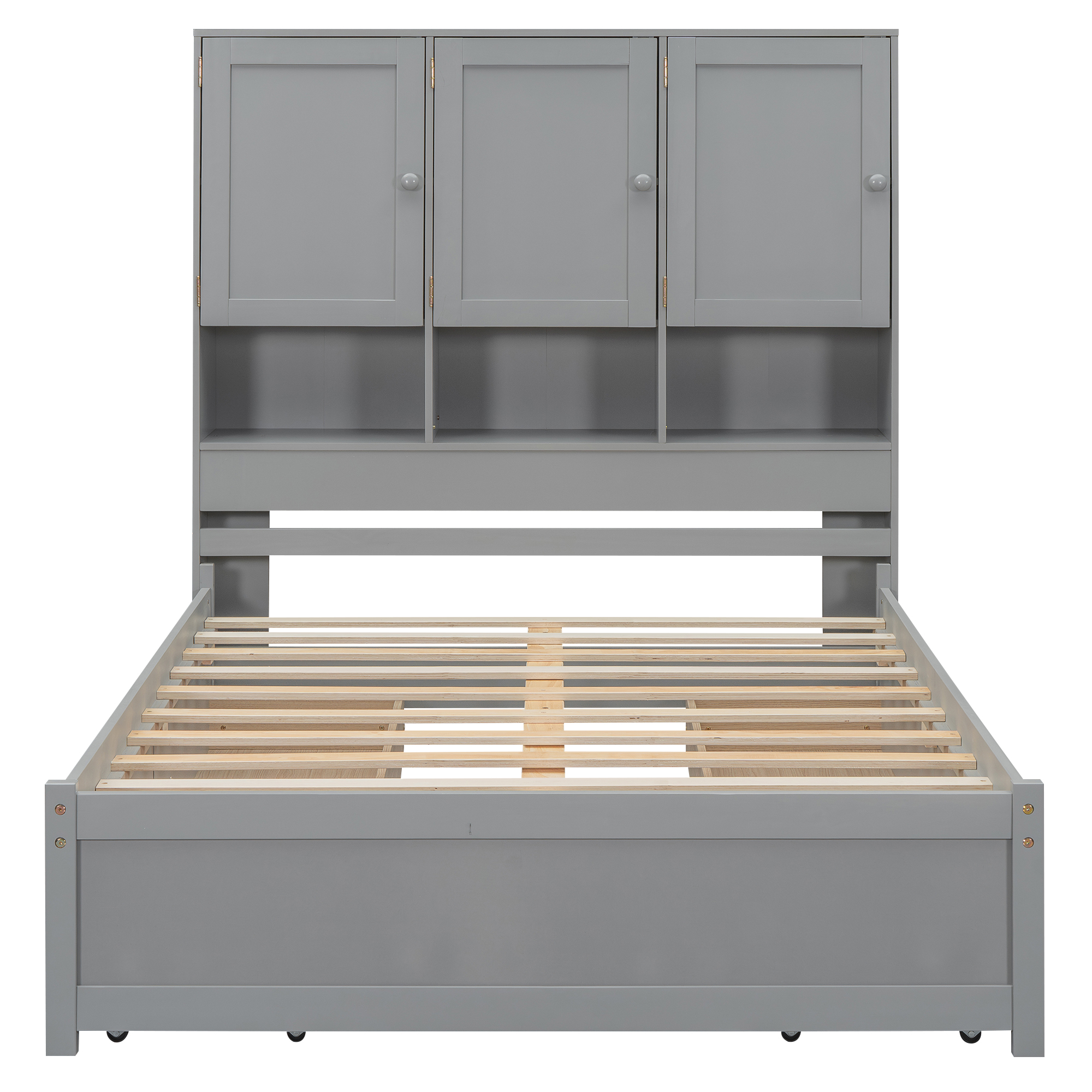 Full/Queen Size Platform Bed with Storage Headboard and 4 Drawers, Gray/White