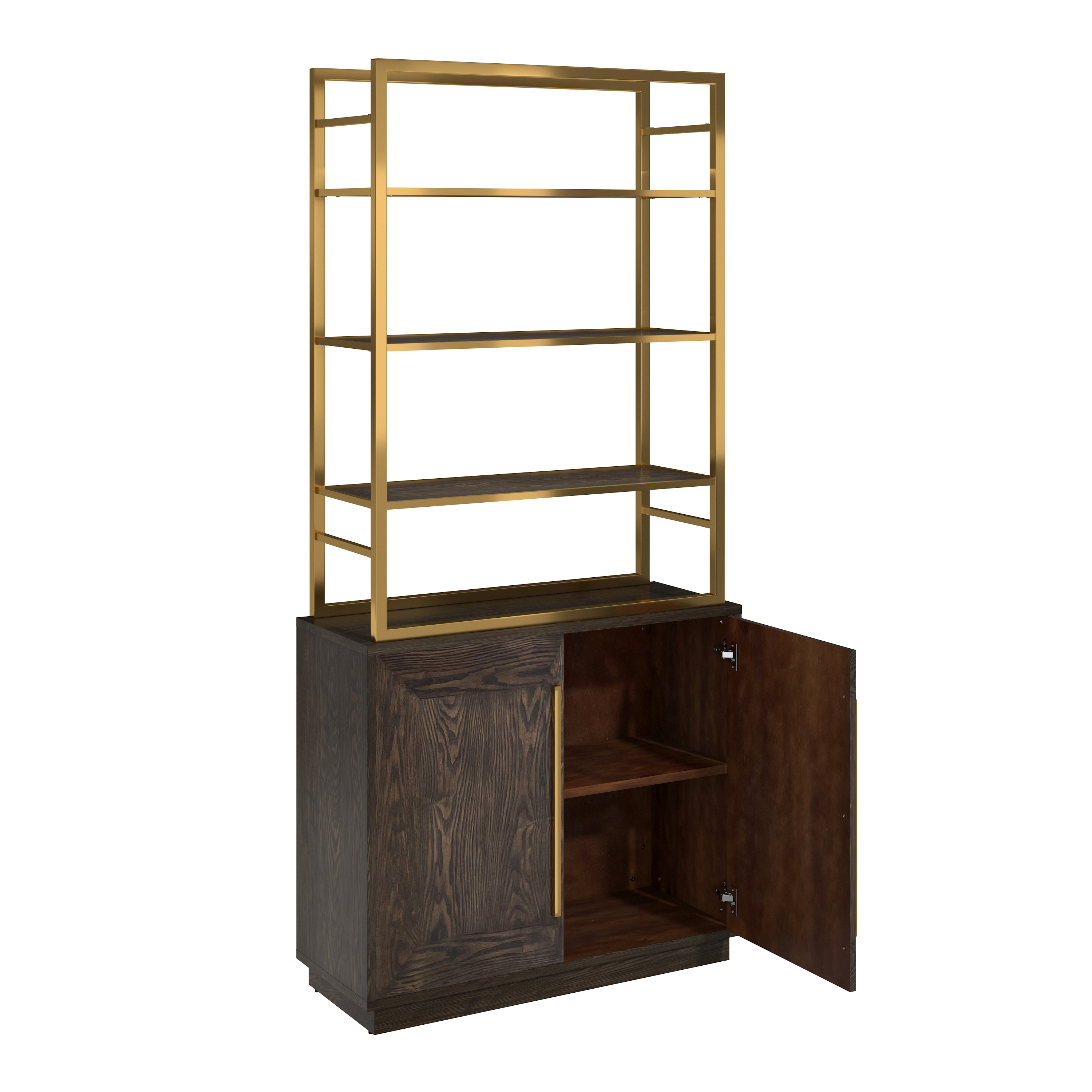 79 in. Tall Vertical Storage Space Gold Stainless Steel Bookshelf Bookcase With Cabinet