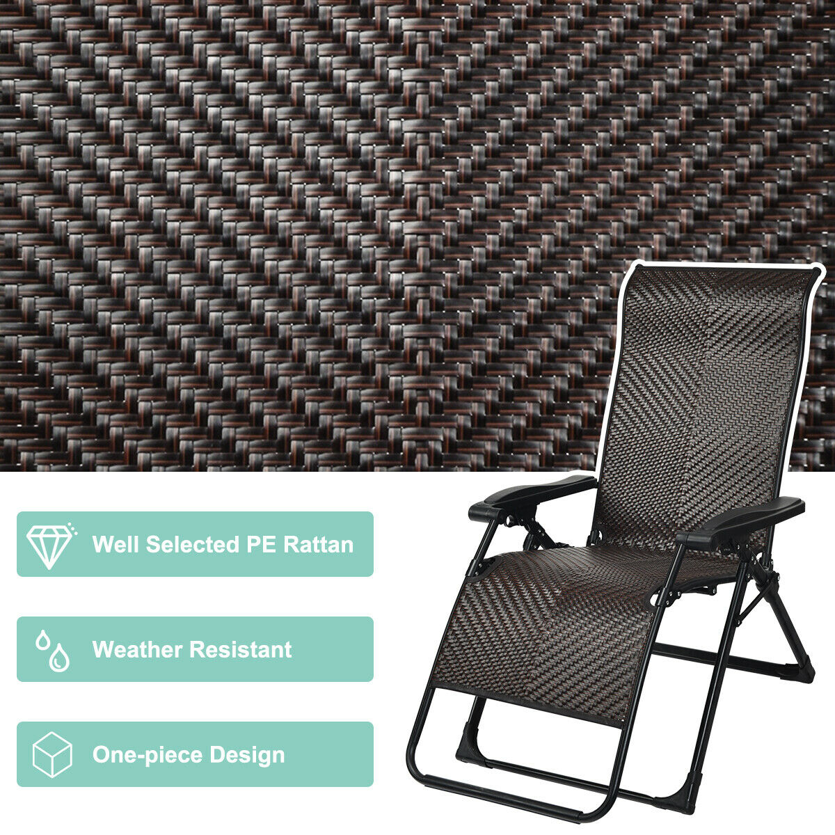 Mondawe Patio Rattan Zero Gravity Lounge Chair-Mondawe