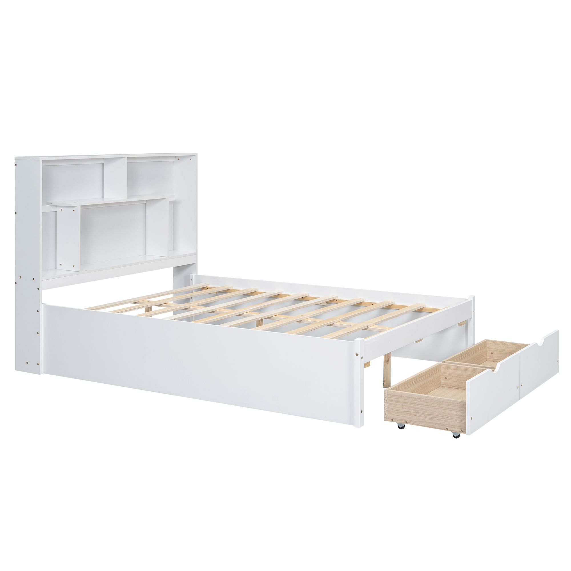 Full/Queen Size Platform Bed with Storage Headboard and 2 Drawers, Gray/White