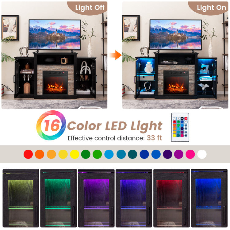 Electric Fireplace TV Stand with 16-Color Led Lights for TVs up to 65 Inch