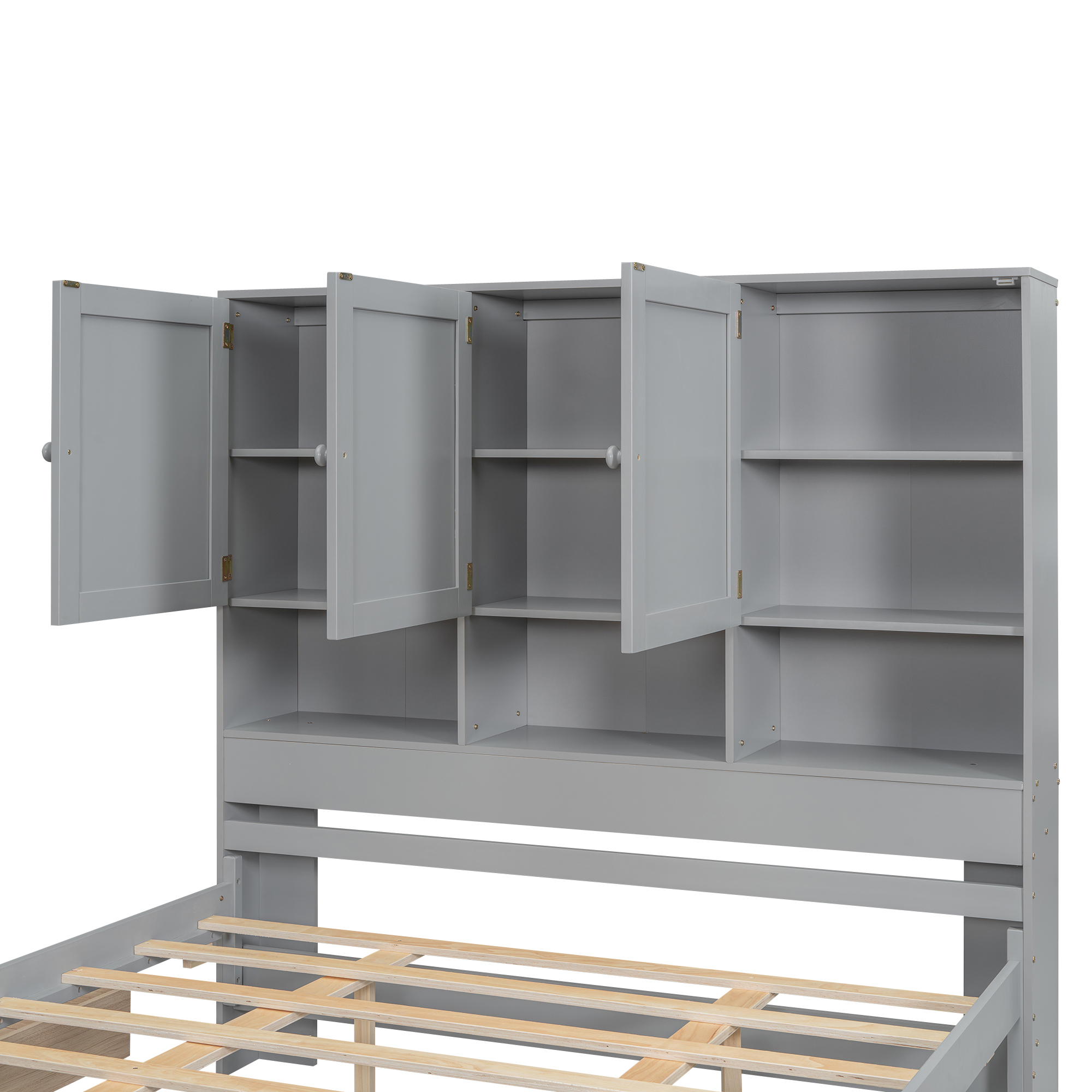 Full/Queen Size Platform Bed with Storage Headboard and 4 Drawers, Gray/White