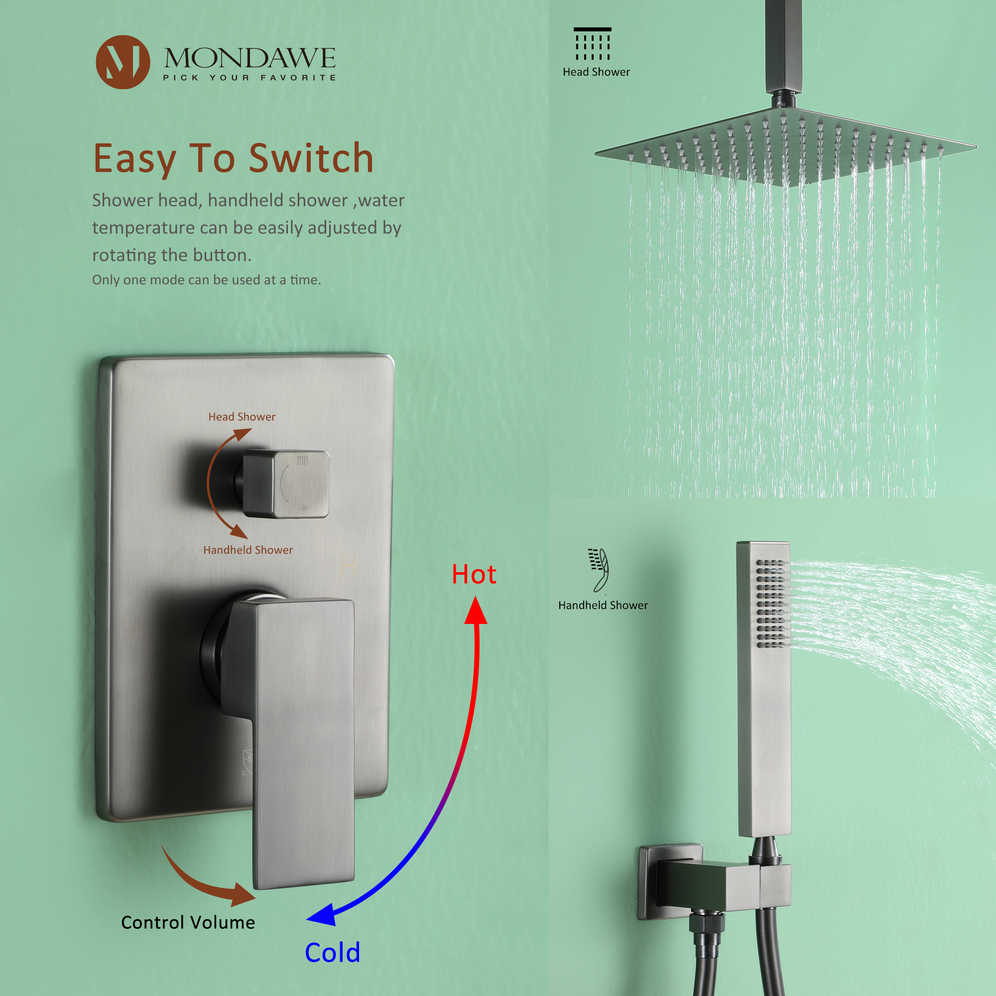 Mondawe 10 Inch Square Bathroom Shower Set(black, chrome, gold, nickel,  gun black)-Mondawe