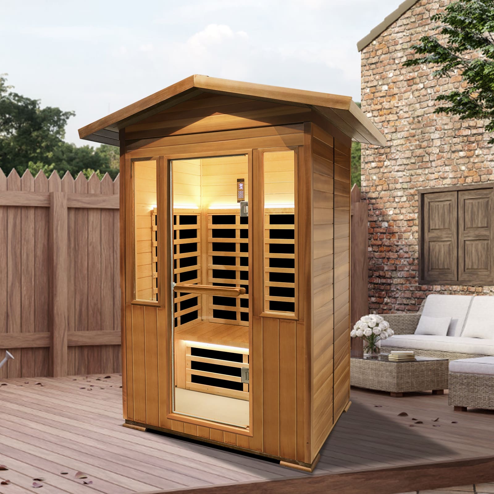Outdoor Double Red Cedar Far Infrared Sauna Room 