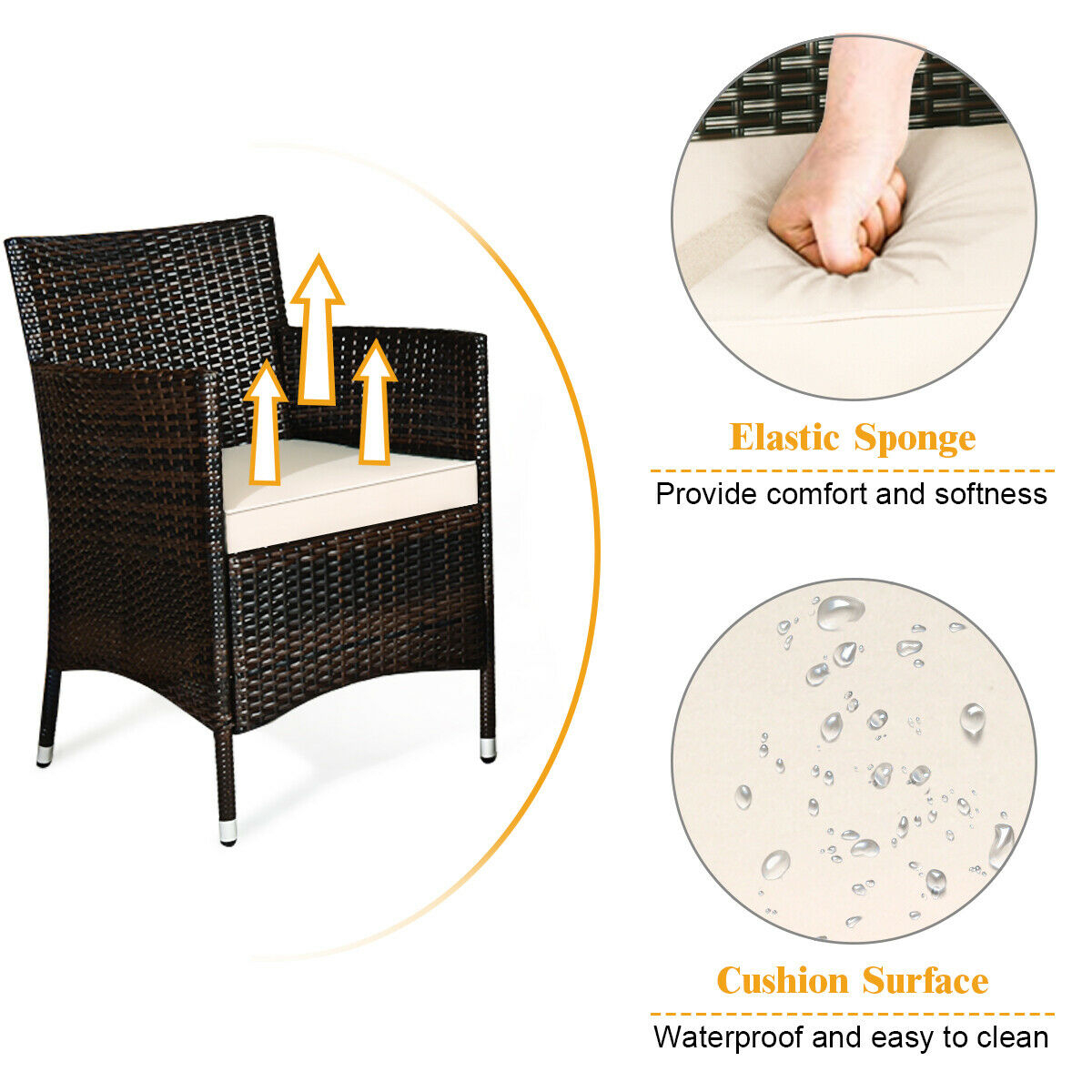 Mondawe 4 Pcs Rattan Outdoor Patio Conversation Furniture Set with Glass Table and Comfortable Wicker Sectional Sofa-Khaki-Mondawe