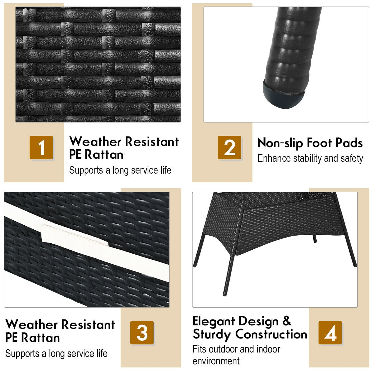 Mondawe 5 Pieces Patio Rattan Dining Set Table with Wooden Top-Mondawe