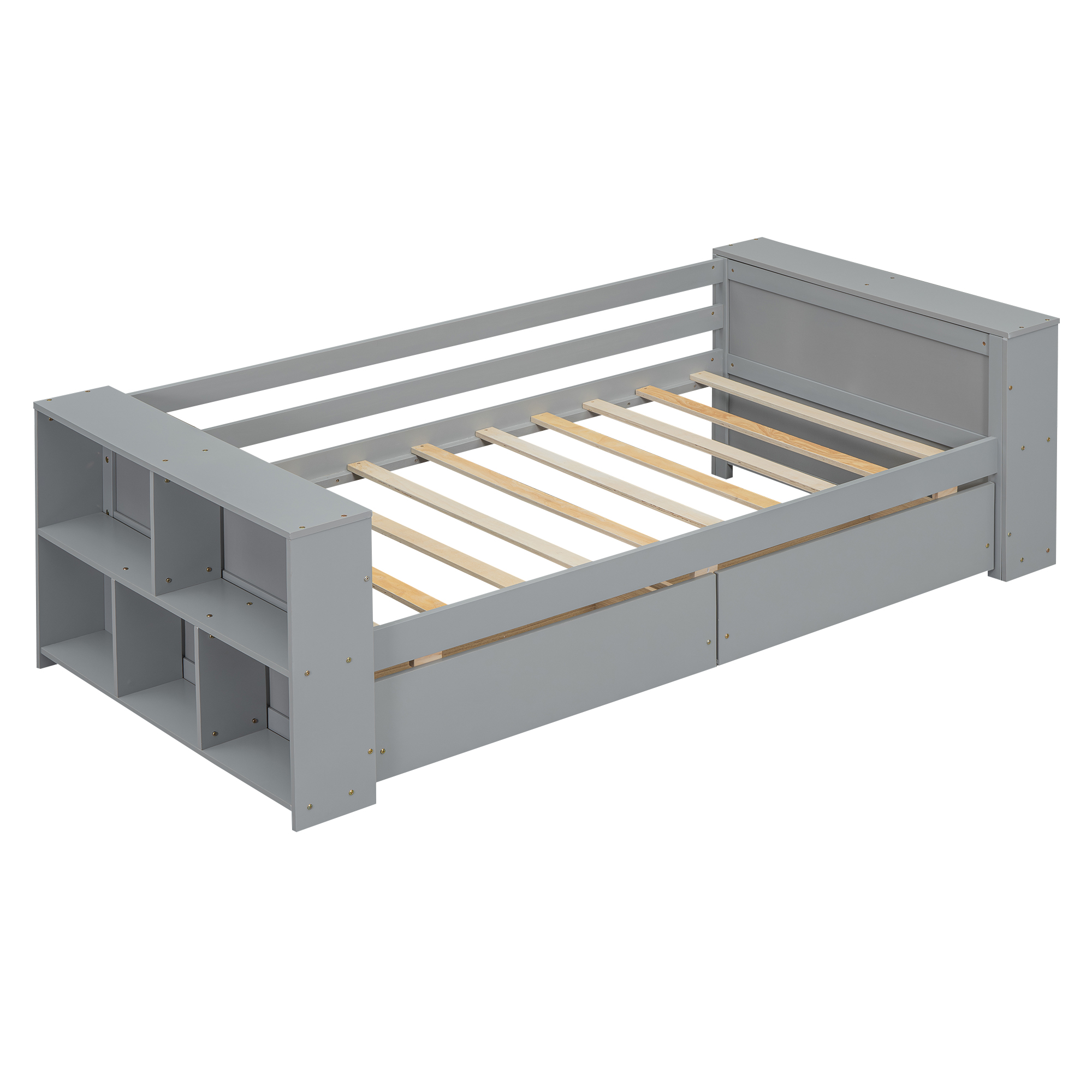 Twin Size Daybed with Shelves and Drawers, Gray/White