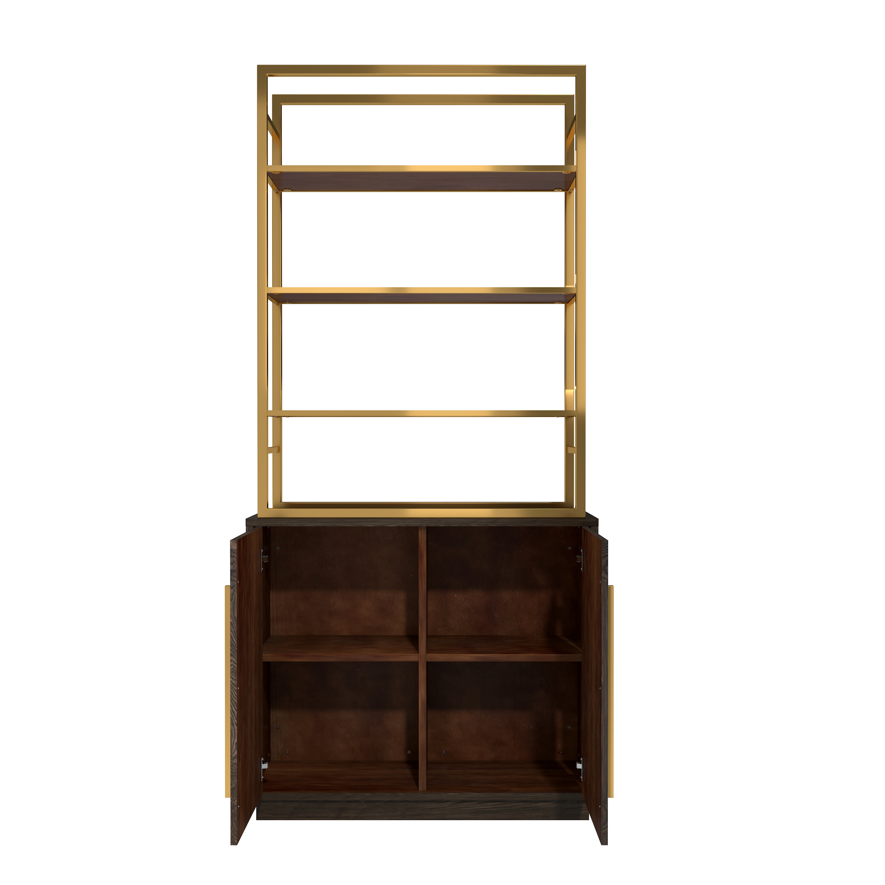 79 in. Tall Vertical Storage Space Gold Stainless Steel Bookshelf Bookcase With Cabinet