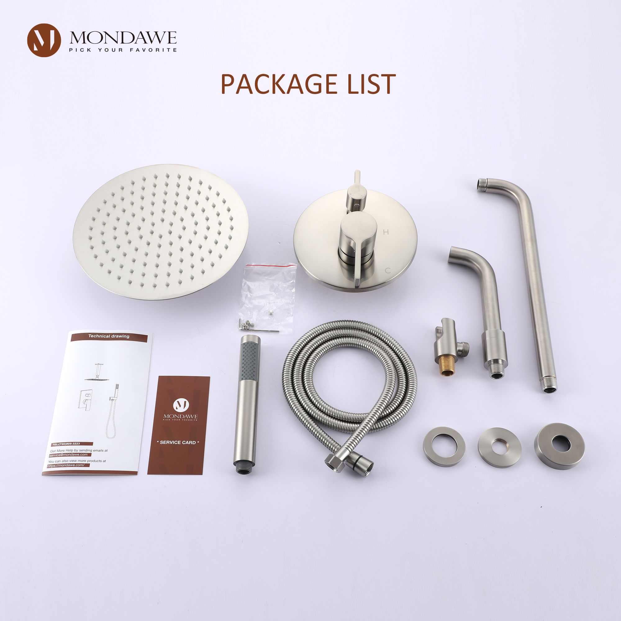 Mondawe Three function Pressure Balance Shower Set with 10 in Round Shower Head(5 color, Valve Included)-Mondawe