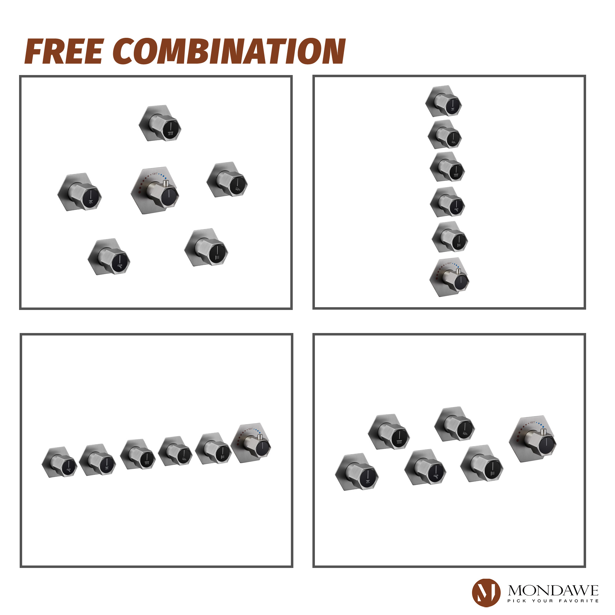 Flush-Mounted Thermostatic 3 Functions Luxury Complete Shower System with Body Jets and Shower Holder