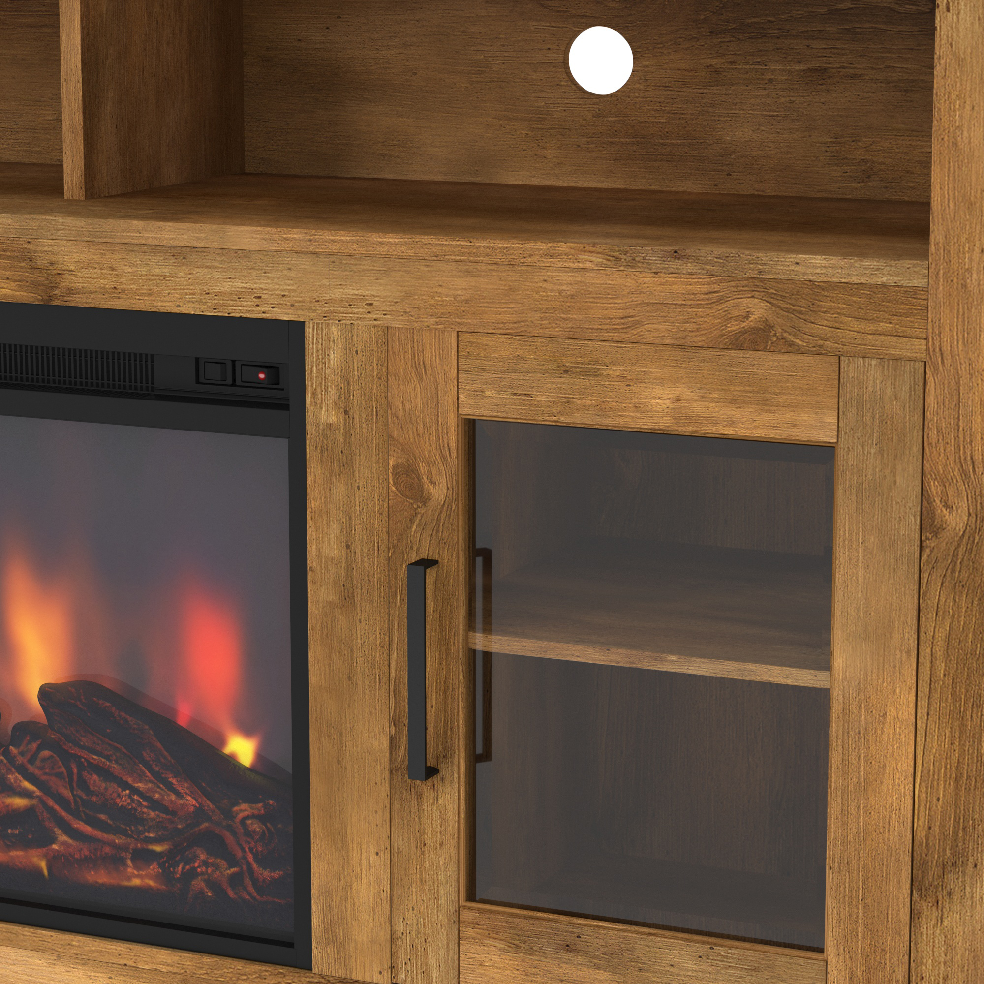 Classic Glass-Door Fireplace Tall TV Stand for TVs up to 65" - Barnwood 
