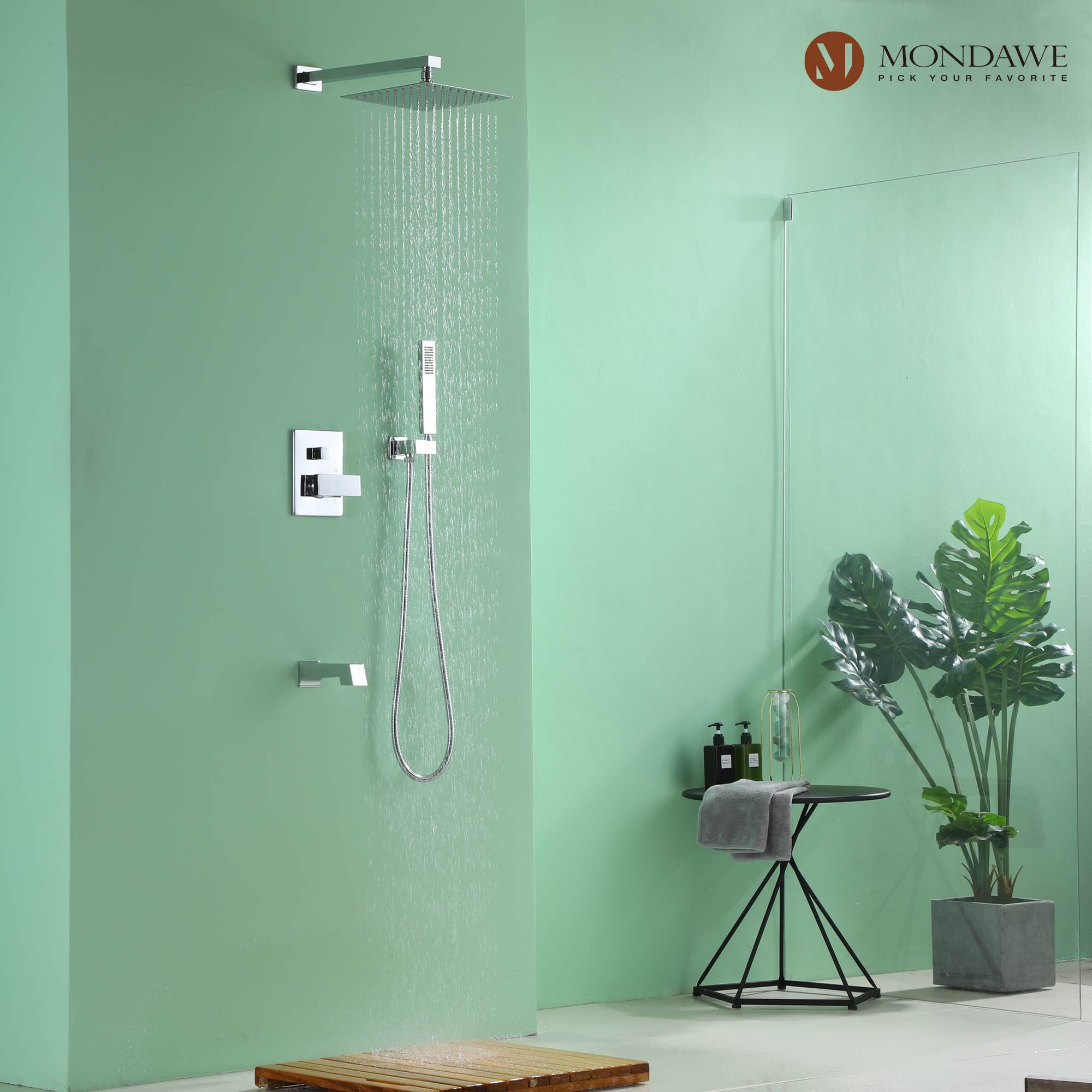 Mondawe Three function Pressure Balance Shower Set with 10 in Shower Head(5 color, Valve Included)-Mondawe