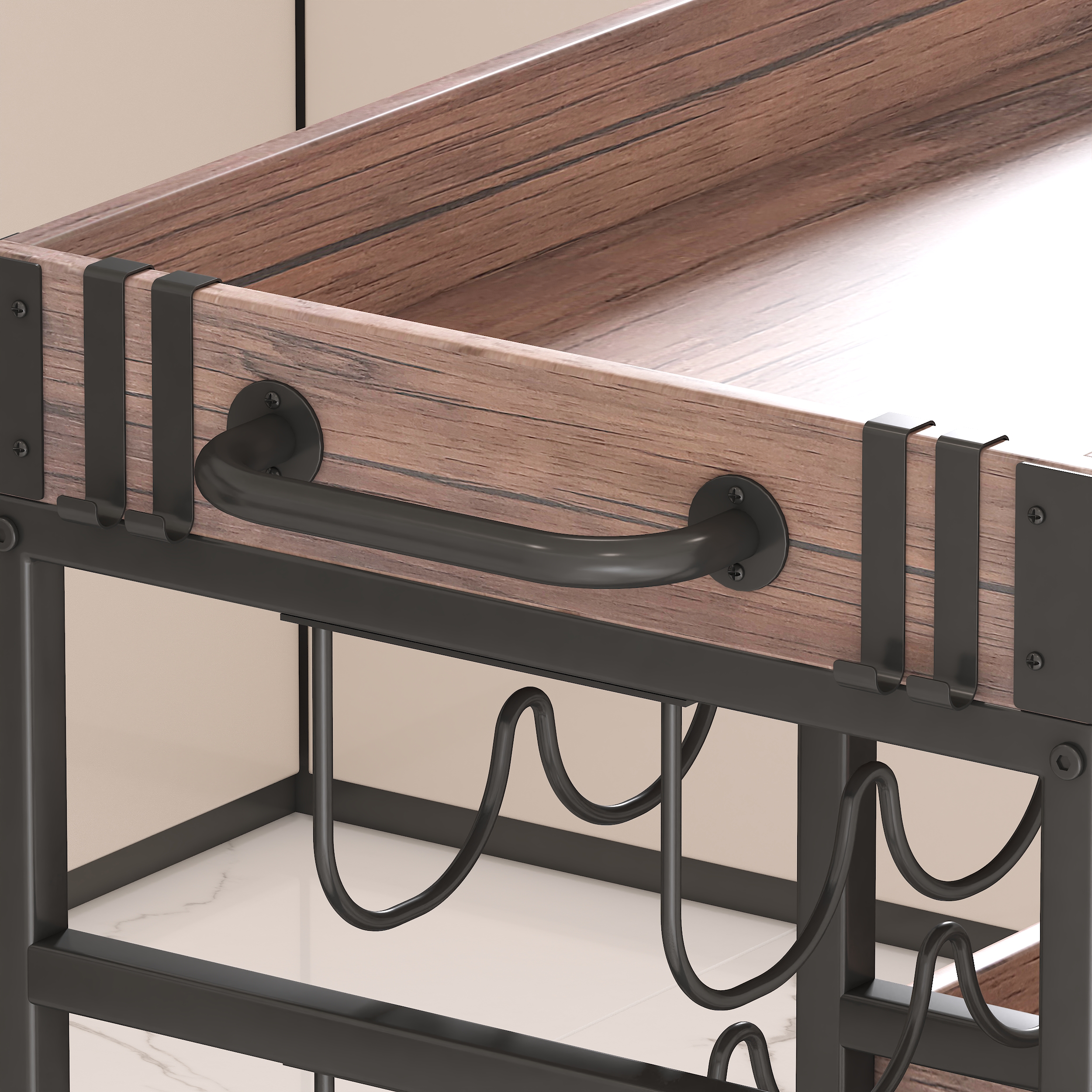 3 Tier Industrial Rolling Serving Cart with Lockable Wheels, Wine Rack Cart with Glass Holder for Indoor and Outdoor, Beverage Trolley cart with 2 Removable Tray, 