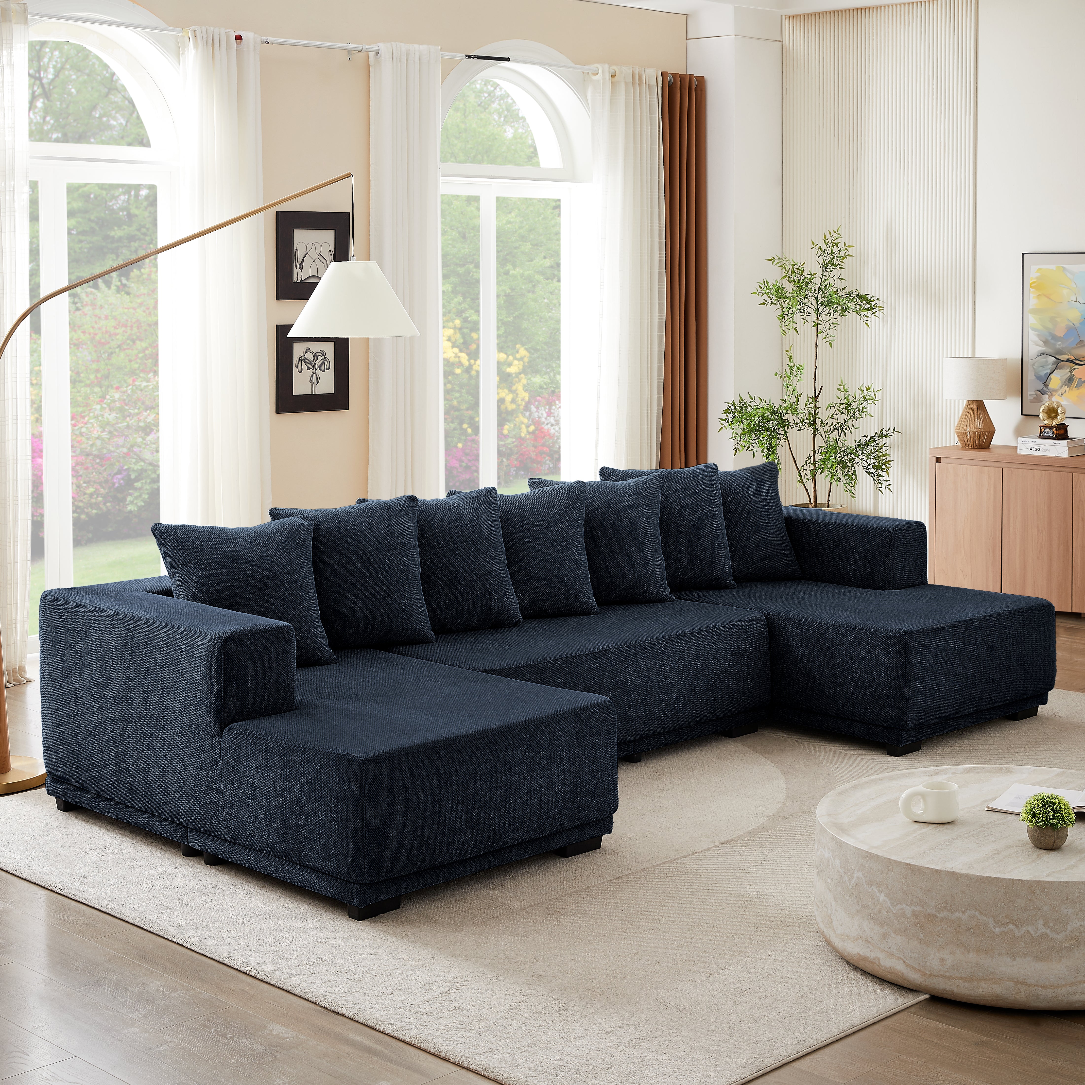 Chenille U-Shaped Sectional Sofa Set - Thumbnail 2
