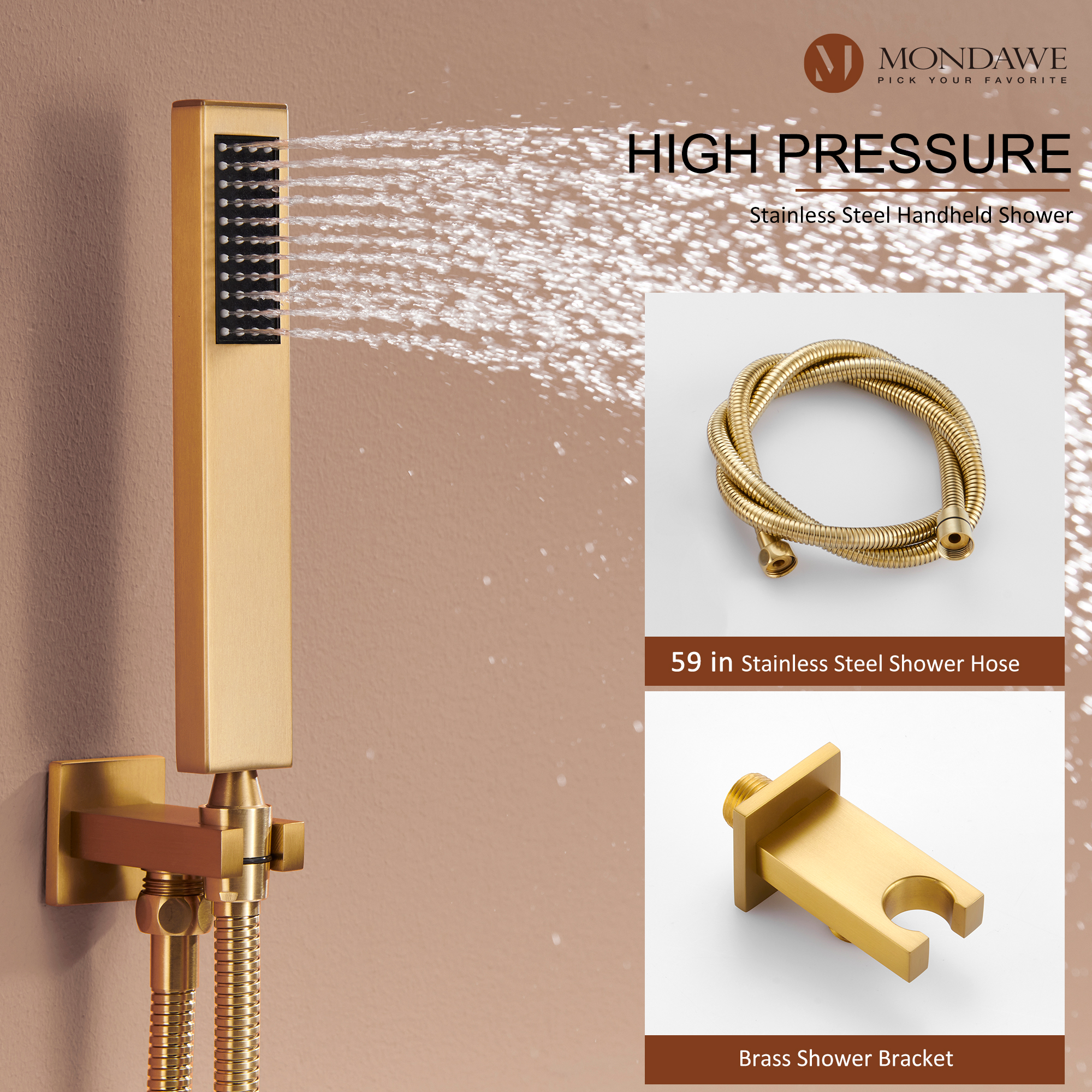 Mondawe Wall Mount Pressure Balanced Rain Shower Head System with Body Sprayers Handheld Shower and Digital Display-Mondawe