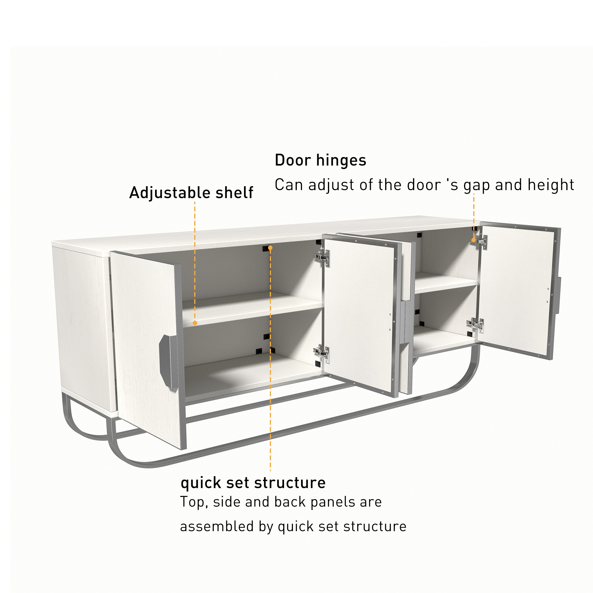 Dark Brown/White MDF 70.87 in. Modern Wood Grain Buffet Sideboard Dining Table with U-Shaped Stainless Steel Legs