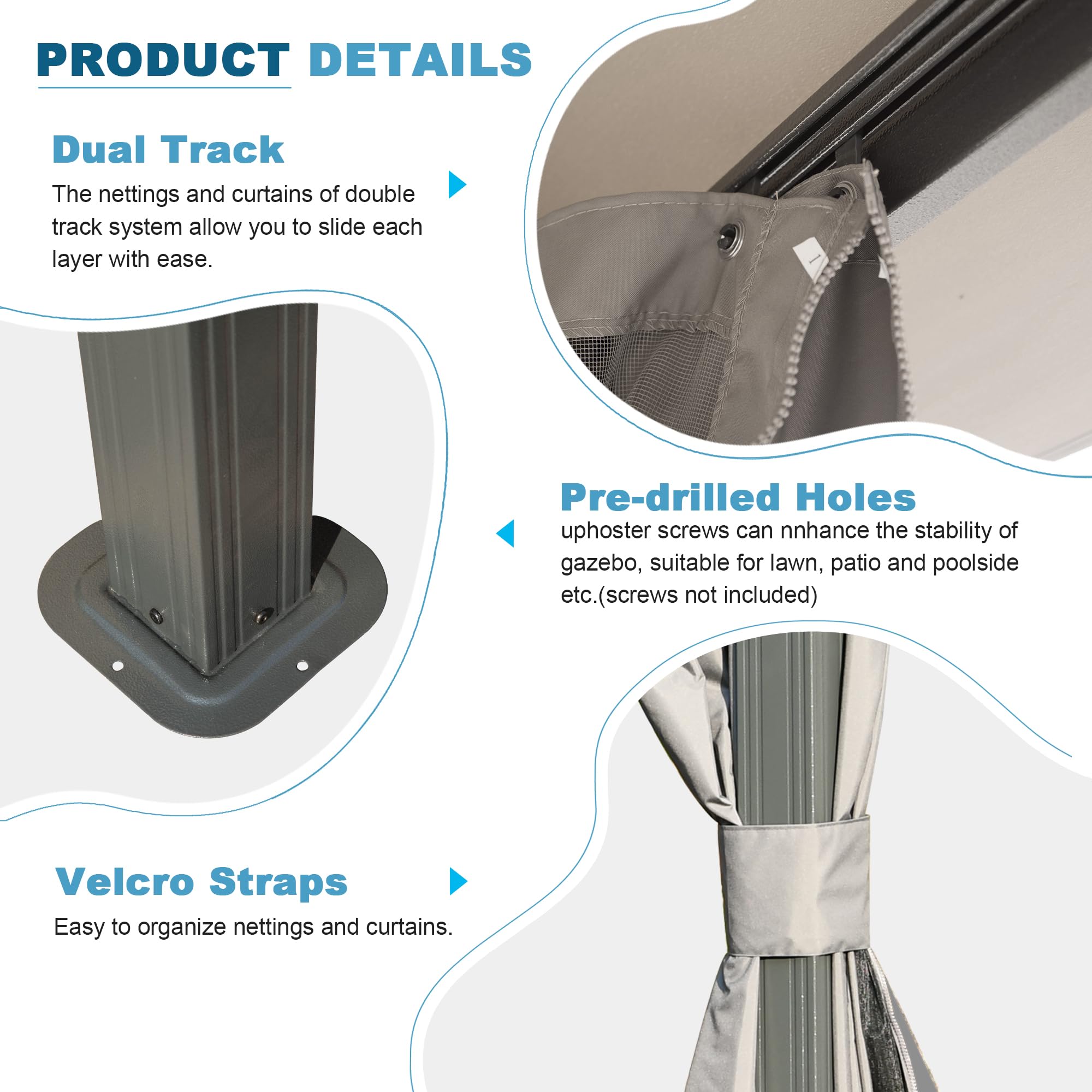 Outdoor Gazebo with Double Roofs, Privacy Curtains, Mosquito Nettings, Heavy Duty Metal Frame Party Tent Canopy for Patio, Backyard, Deck, Lawn