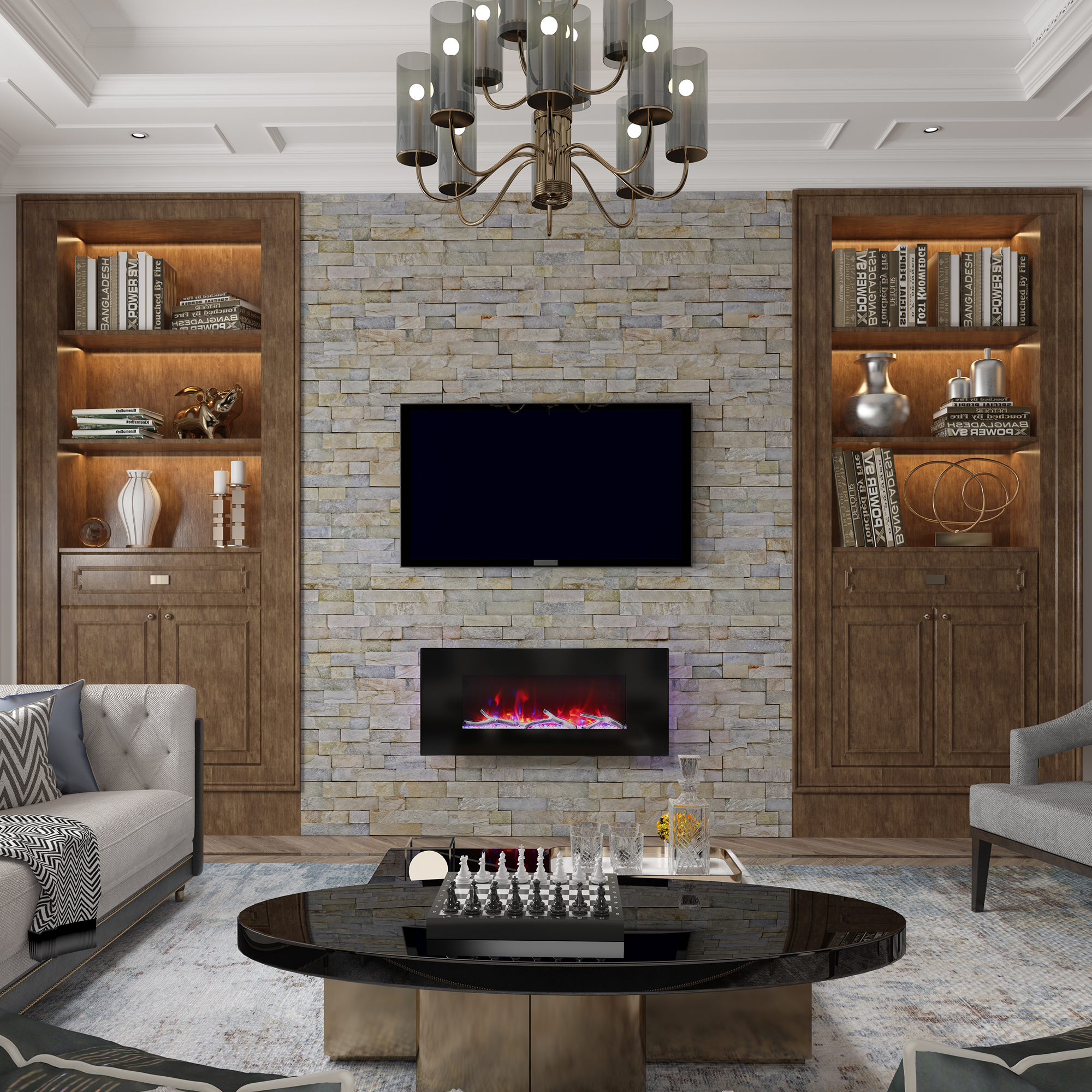 5120 BTU 42/50/60/72 in. Wall-Mounted Black Electric Fireplace Insert with 2-Speaker Stereo Sound