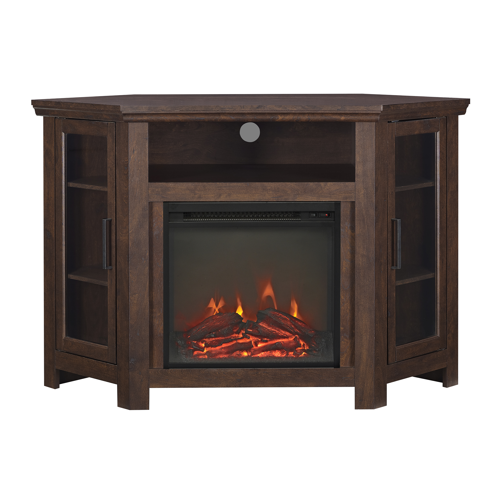 Classic Glass-Door Fireplace TV Stand for TVs up to 55" - Brown 