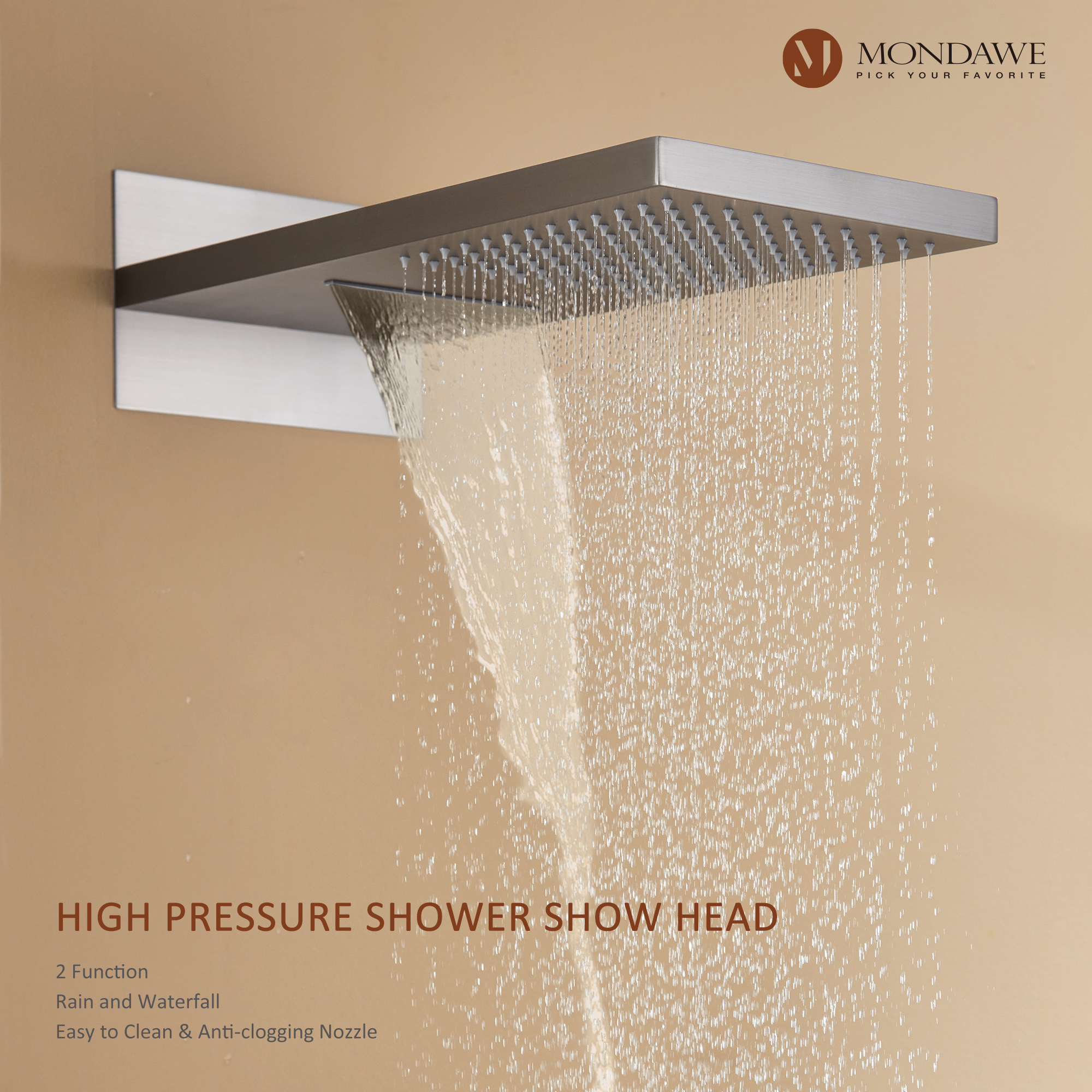 Mondawe Luxury Rain Dual Shower Heads Wall Mounted 22 in. with Digital Temperature Display 4 Spray Patterns Thermostatic and 3 Body Jets-Mondawe