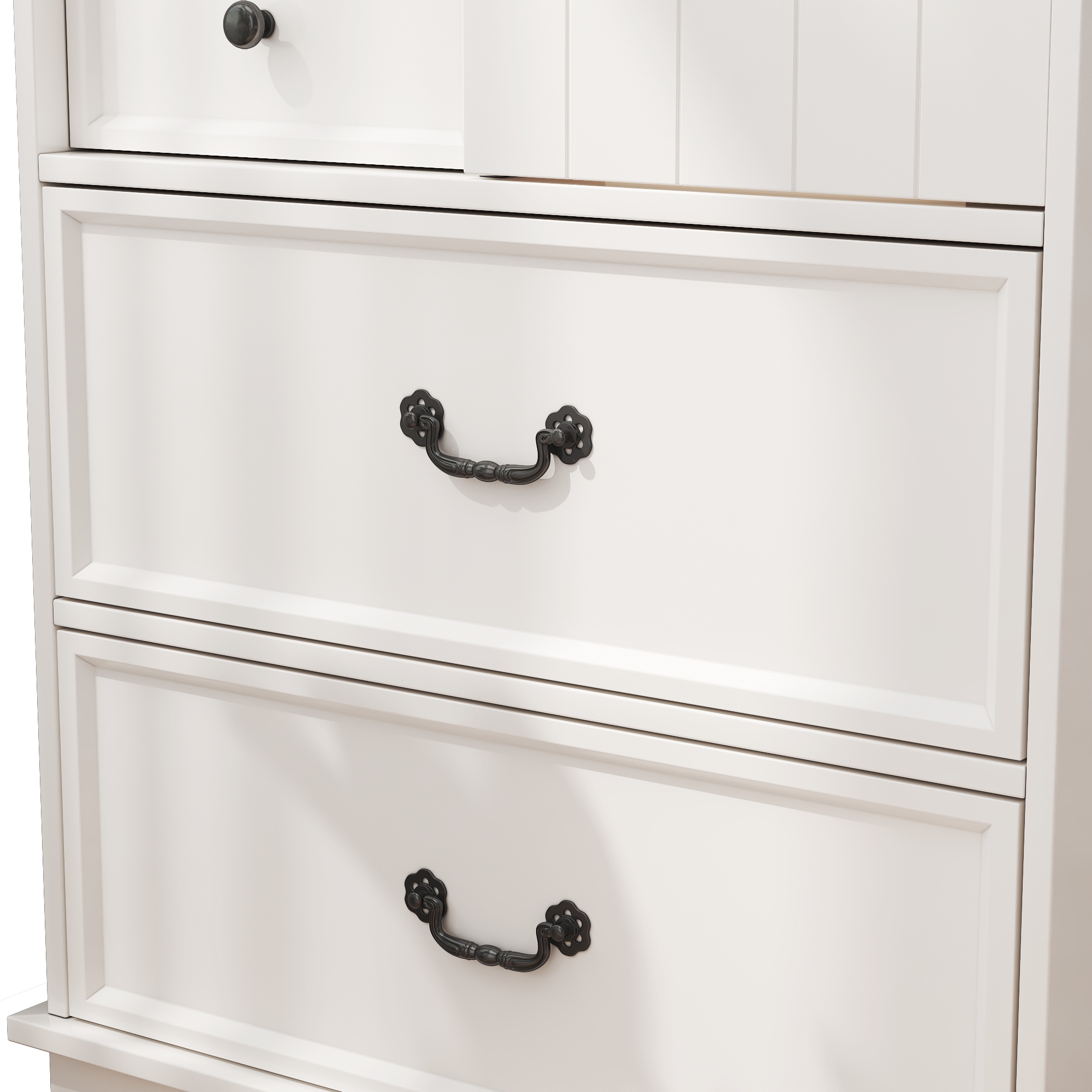 51'' Farmhouse Drawer Chest with Sliding Door, Multi-Storage Drawer Dresser with 5 Drawers and Storage Shelf, Tall Chest of Drawers with Adjustable Shelves for Bedroom, Living room 