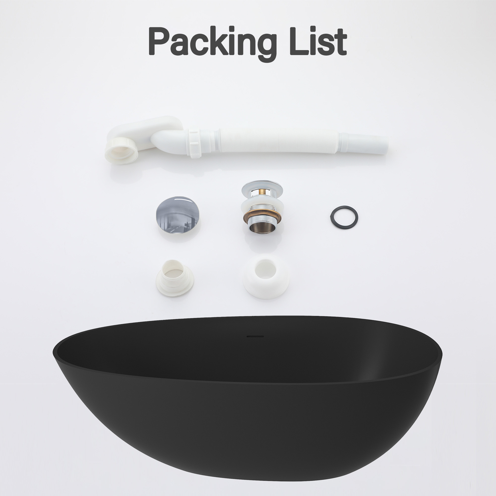 Luxury 59" Solid Surface White Freestanding Soaking Bathtub with Drain