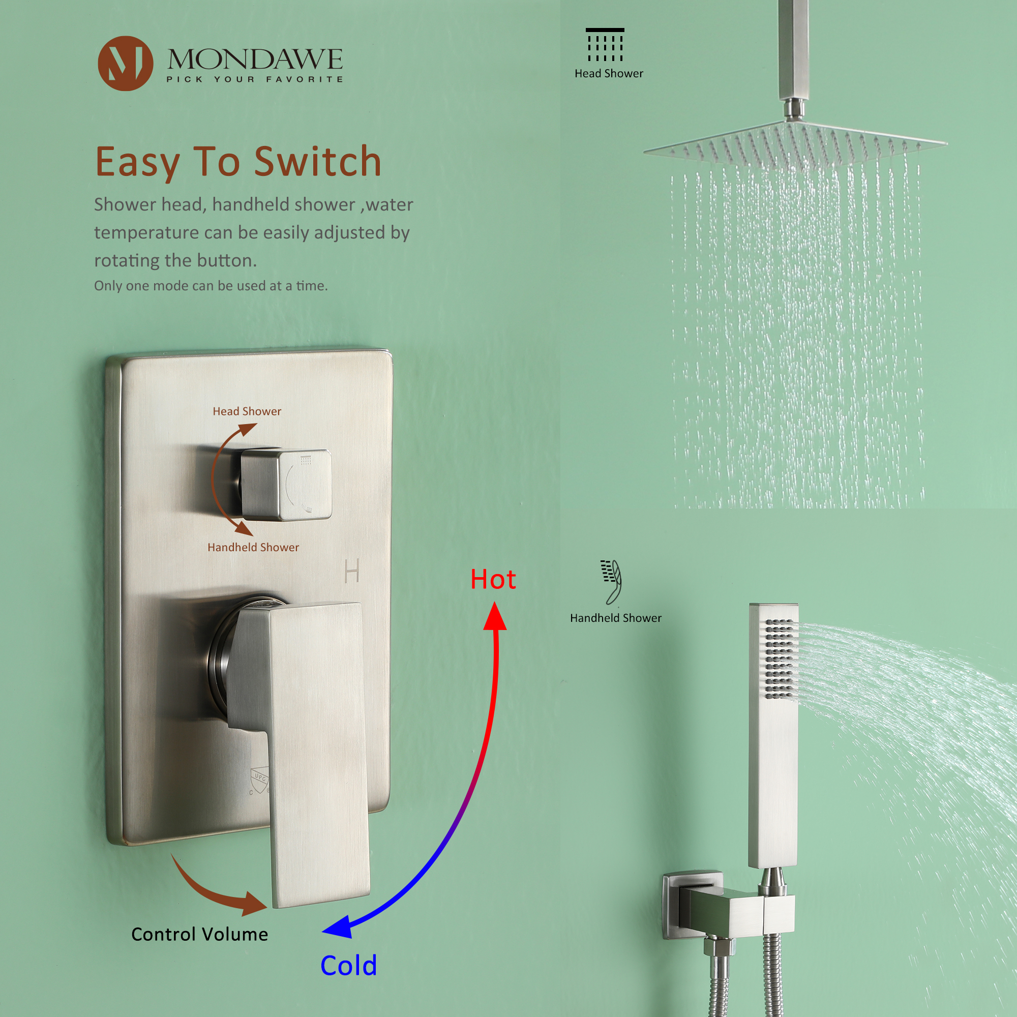 Mondawe 10 Inch Square Bathroom Shower Set(black, chrome, gold, nickel,  gun black)-Mondawe