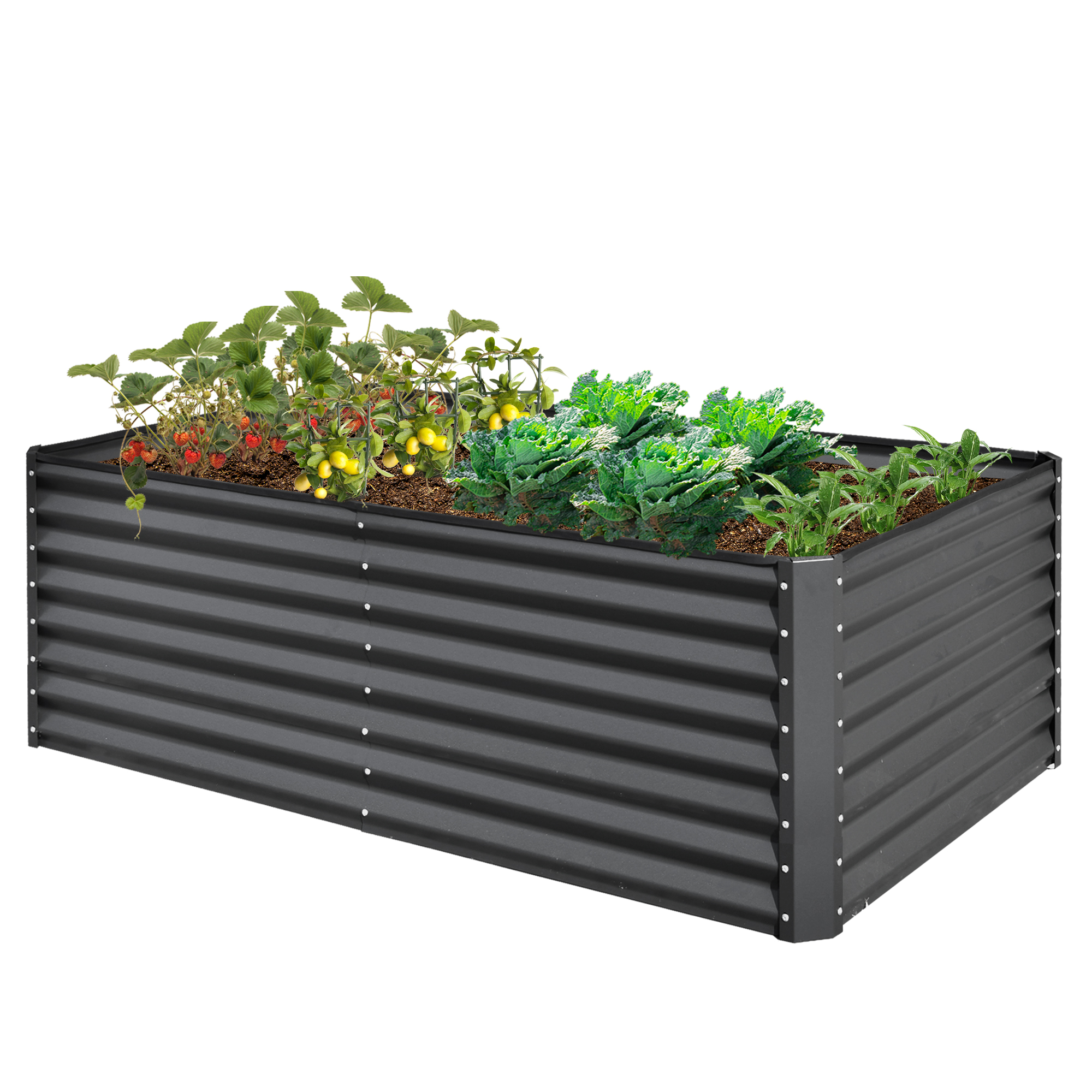 6x3x2ft Galvanized Raised Garden Bed, Outdoor Planter Garden Boxes Large Metal Planter Box for Gardening Vegetables Fruits Flowers, Silver/Green/Gray
