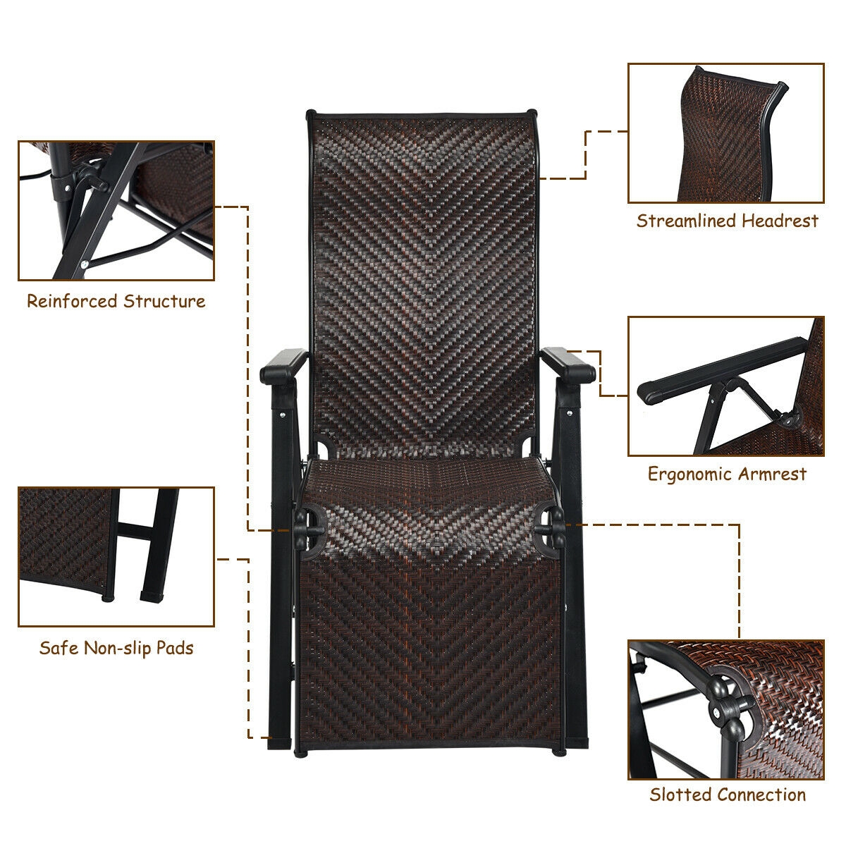 Mondawe 2Pcs Patio Rattan Folding Lounge Chair-Mondawe
