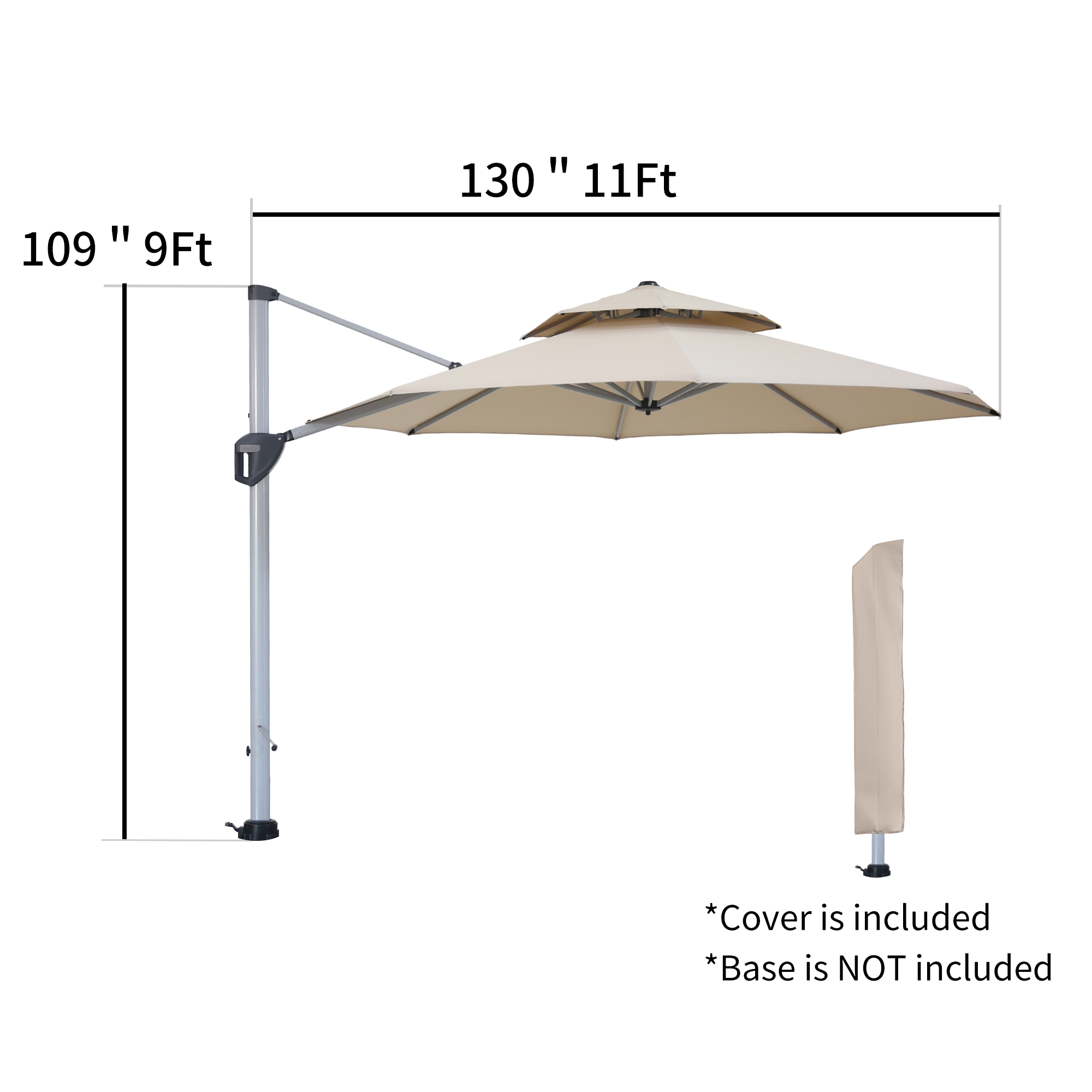 10/11ft Square Cantilever Patio Umbrella with 5 Adjustable Angles, Outdoor Sunshade with Base for Deck, Garden, or Pool