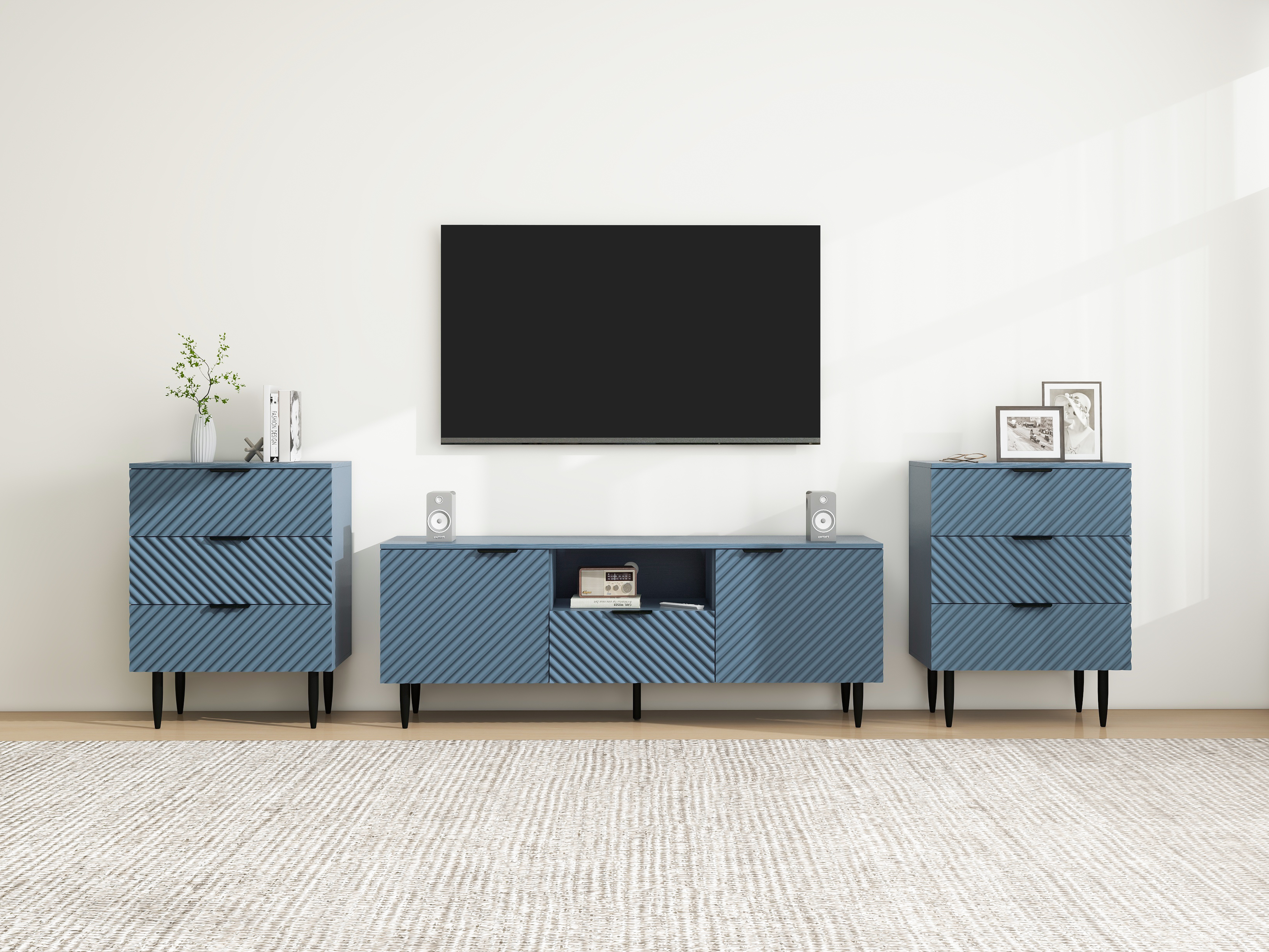 TV Stand with Solid Ion Feet, TV Console Table for Living Room, Bedroom