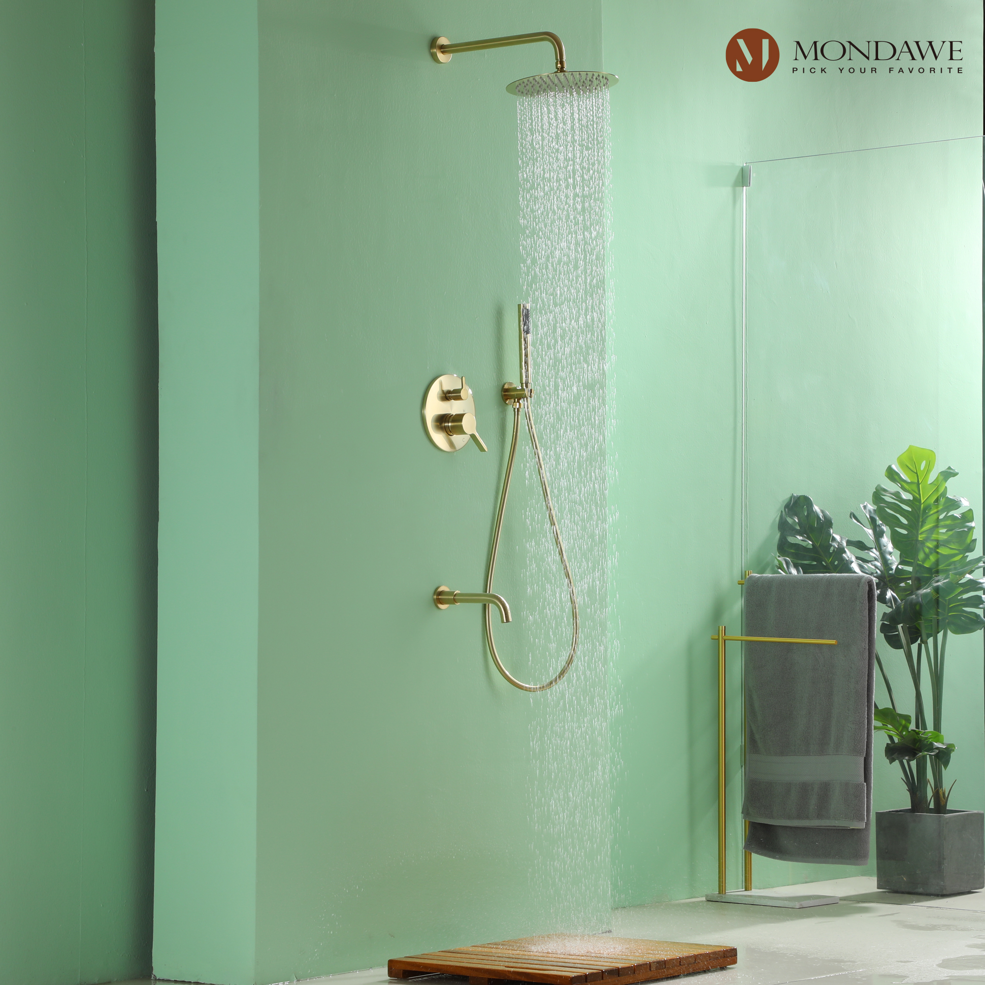 Mondawe Three function Pressure Balance Shower Set with 10 in Round Shower Head(5 color, Valve Included)-Mondawe