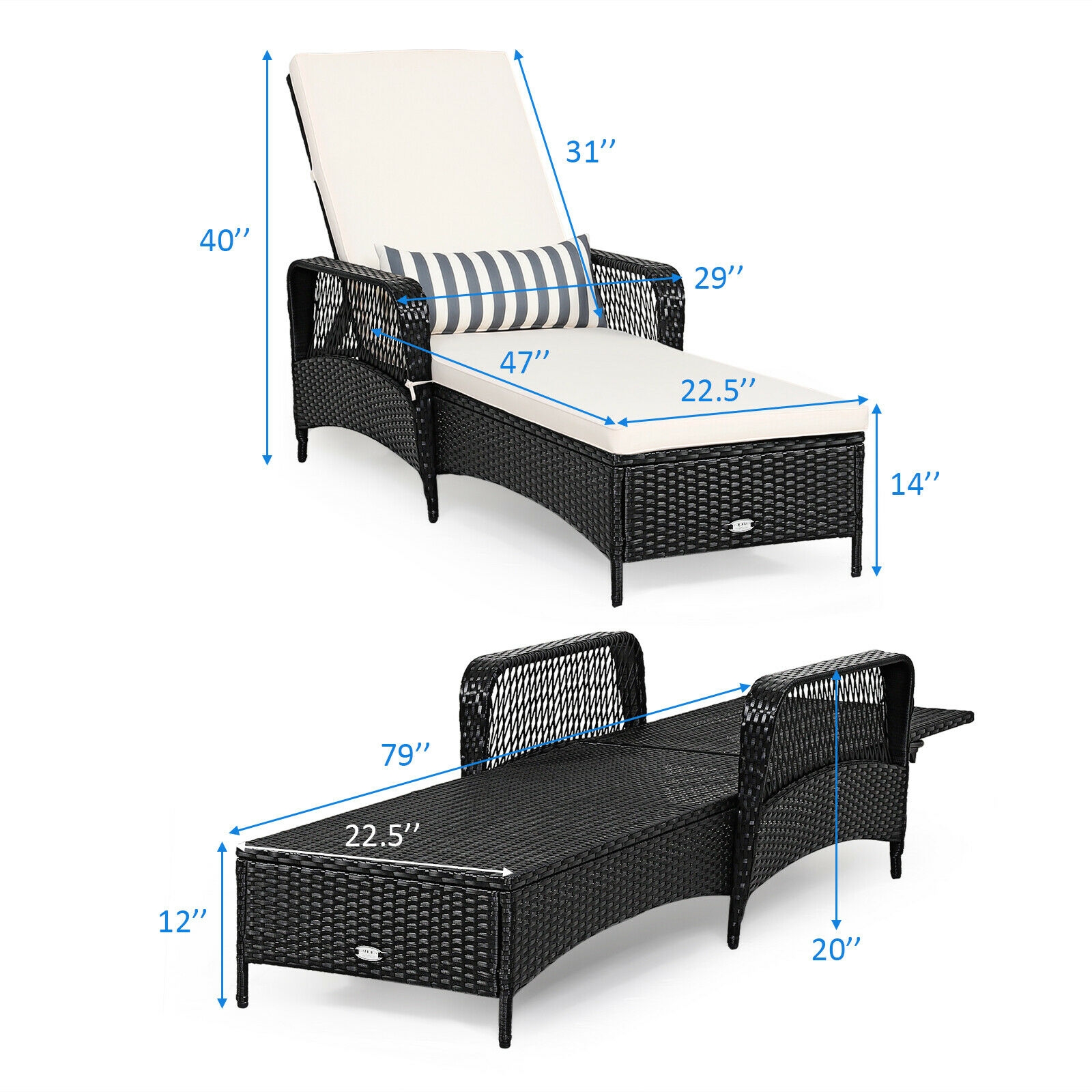 Mondawe PE Rattan Armrest Chaise Lounge Chair with Adjustable Pillow-Mondawe