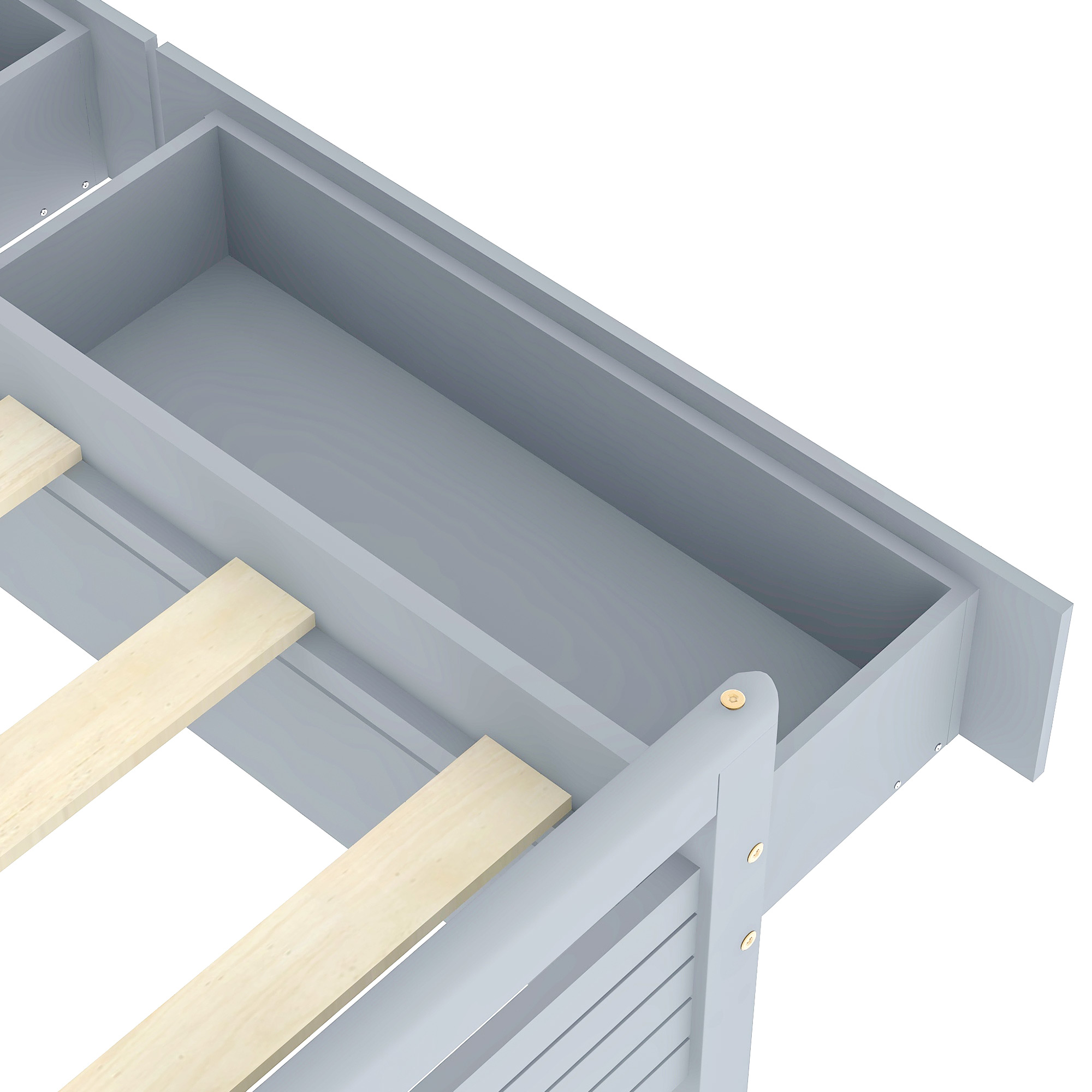 Queen Size Wooden Platform Bed with 2 Storage Drawers and 2 bedside tables, Gray/White 