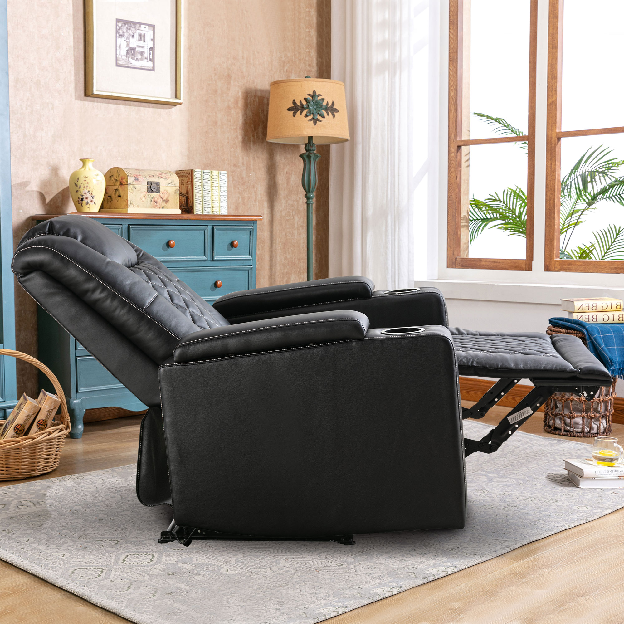 PU Leather Power Recliner Home Theater Recliner with Cup Holder, USB Port