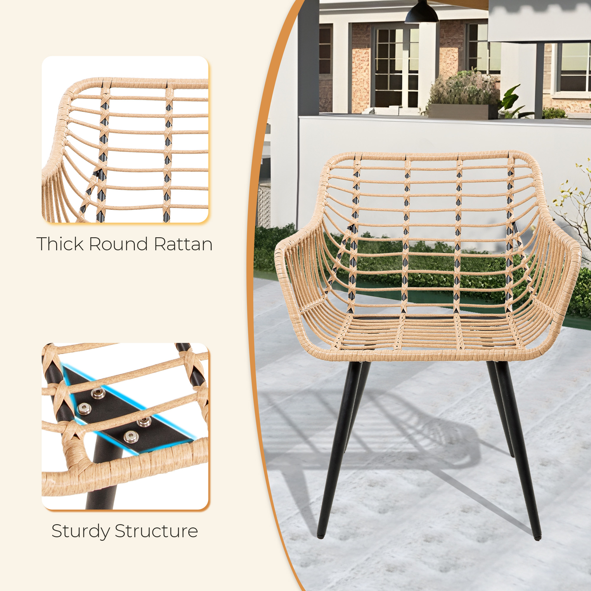 7-Piece Patio Bistro Set – PE Rattan Chairs with Cushions, Ottomans, and Tempered Glass Coffee Table, Compact Outdoor Furniture for Balcony or Small Spaces (Blue/Beige)