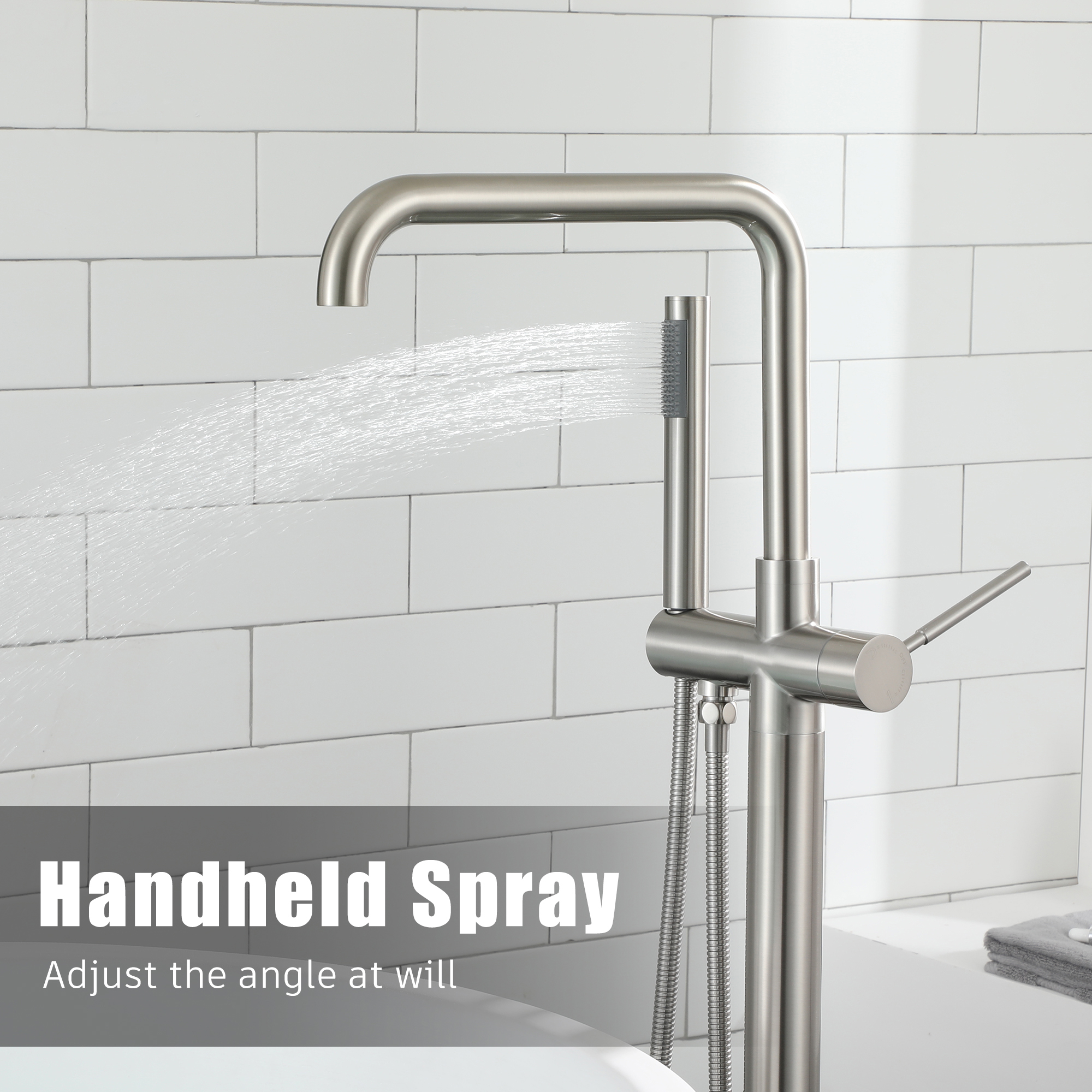 Single-Handle Freestanding Floor Mount Roman Tub Faucet Bathtub Filler with Hand Shower in Matte Black