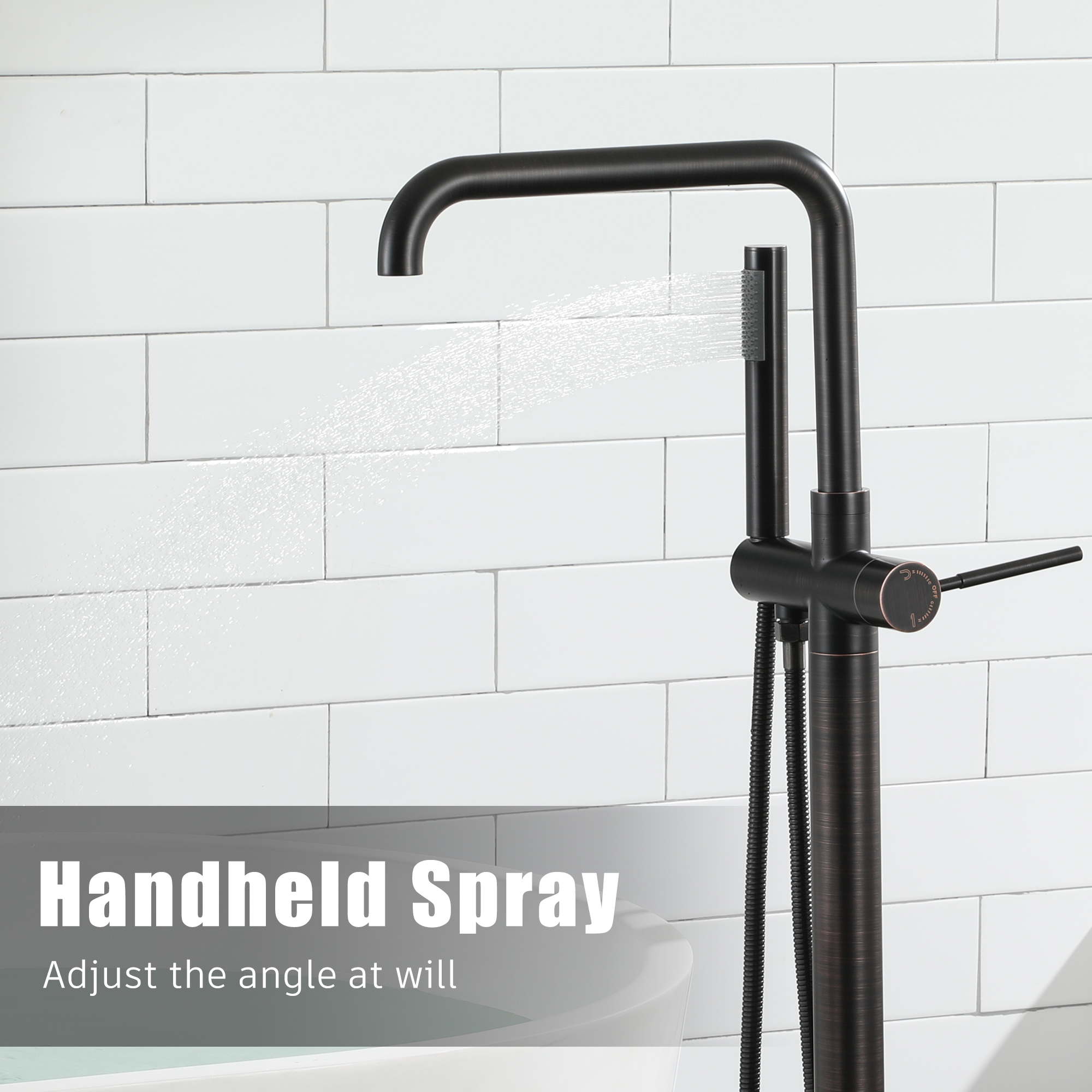 Waterfall Freestanding Bathtub Faucet with Hand Shower and Swivel Spout