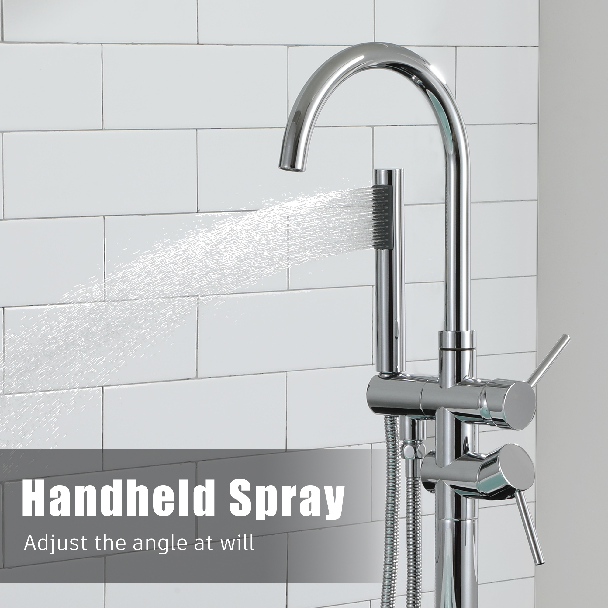 2-Handle Residentail Freestanding Bathtub Faucet with Hand Shower in Chrome