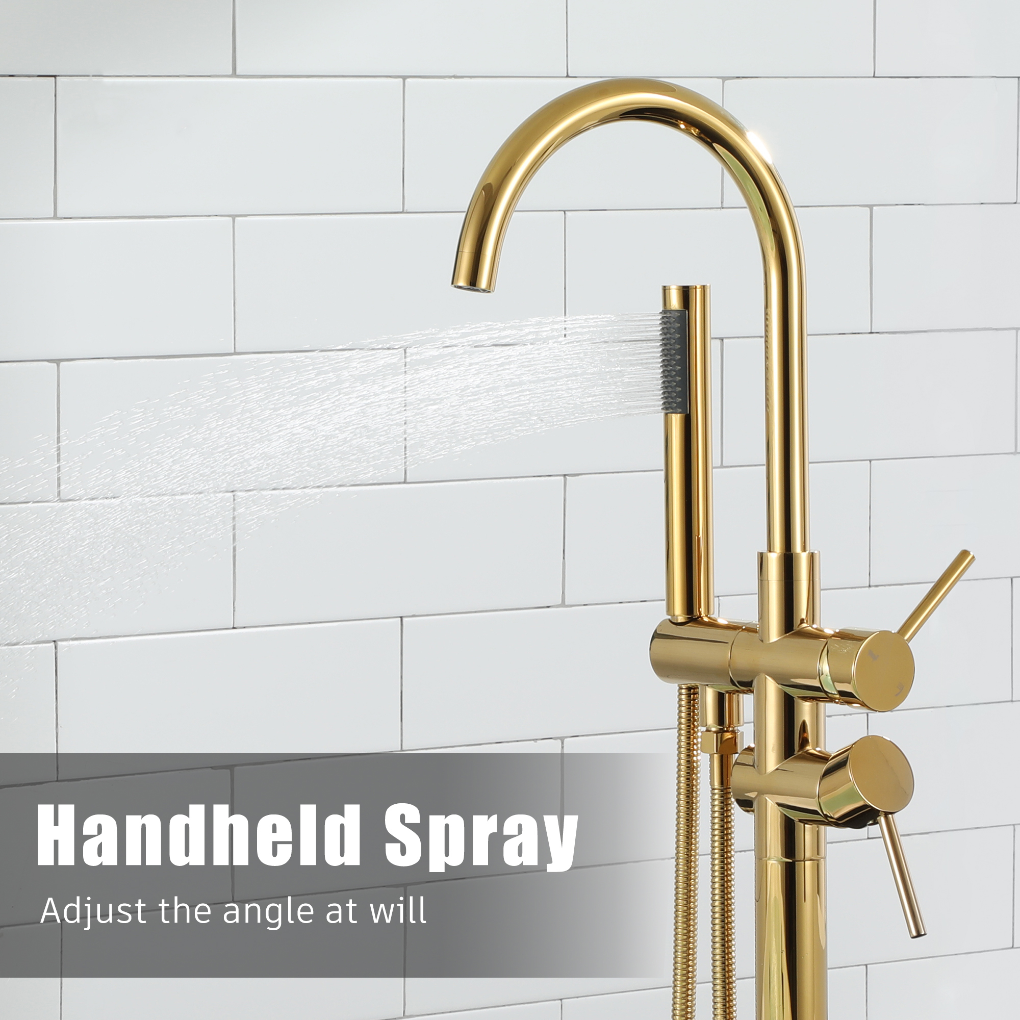 2-Handle Residentail Freestanding Bathtub Faucet with Hand Shower in Chrome