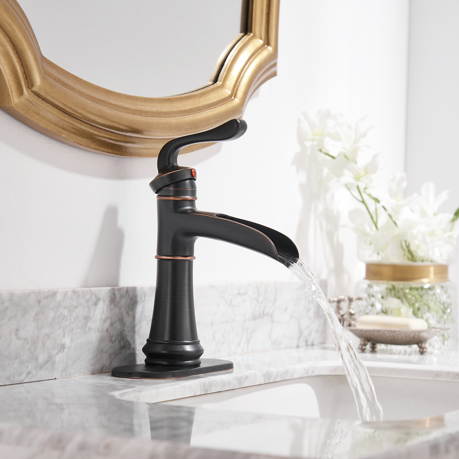 Boyel Living Single Handle Single Hole Bathroom Faucet with Deckplate Included, Pop Up Drain, Water Supply Hoses in Oil Rubbed Bronze