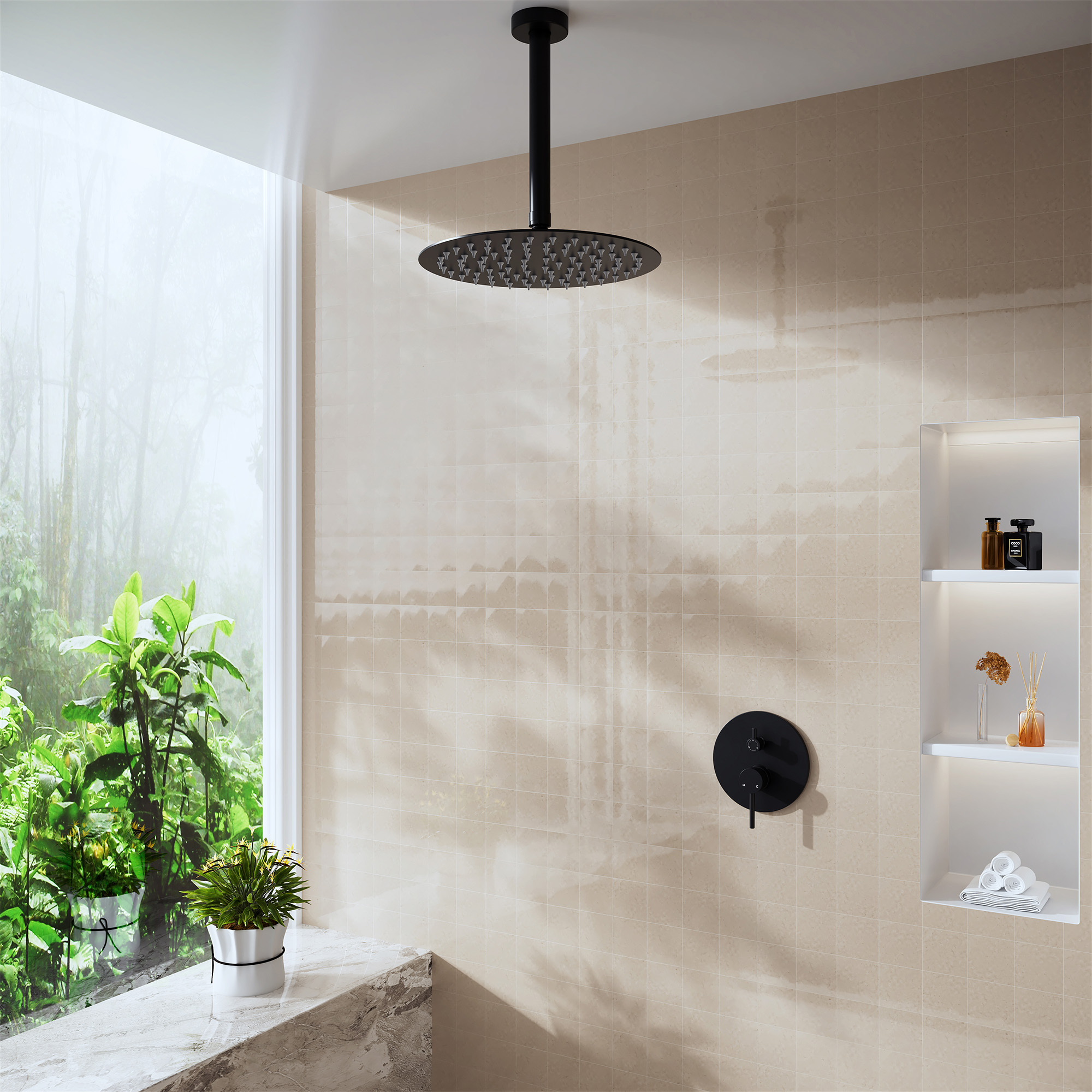 7.88" Stainless Steel Celling Mounted Round/Square Shower Arm with Flange for Rain Shower Head in Matte Black/ Brushed Nickel