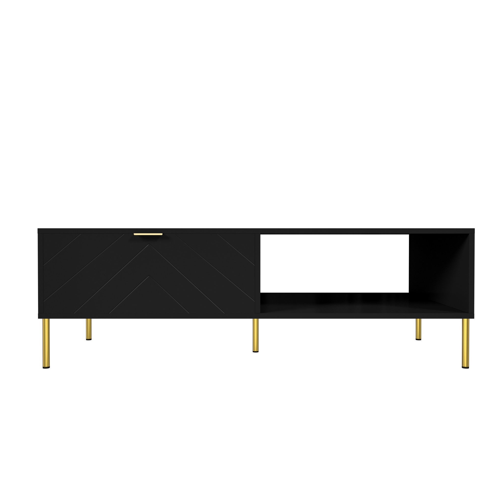 Mid-Century Modern Coffee Table, 48" Rectangle Coffee Table with Double Drawers, Gold Metal Decor, Center Table for Living Room,White