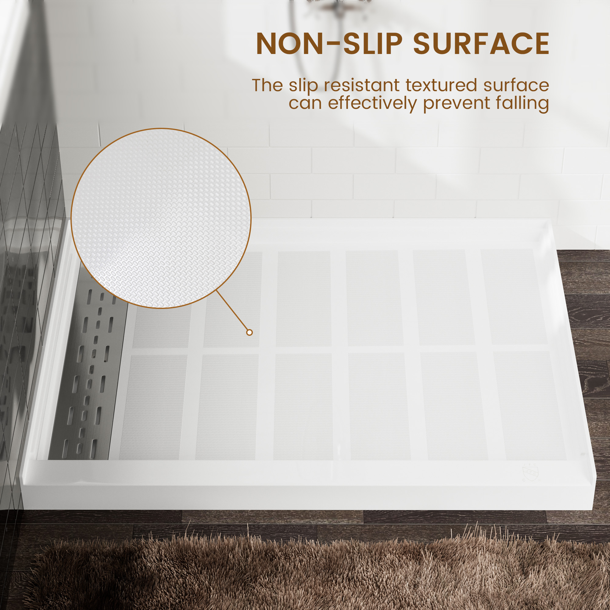 48"x36" SMC Solid White Shower Base with Non-Slip Surface, CUPC Certified