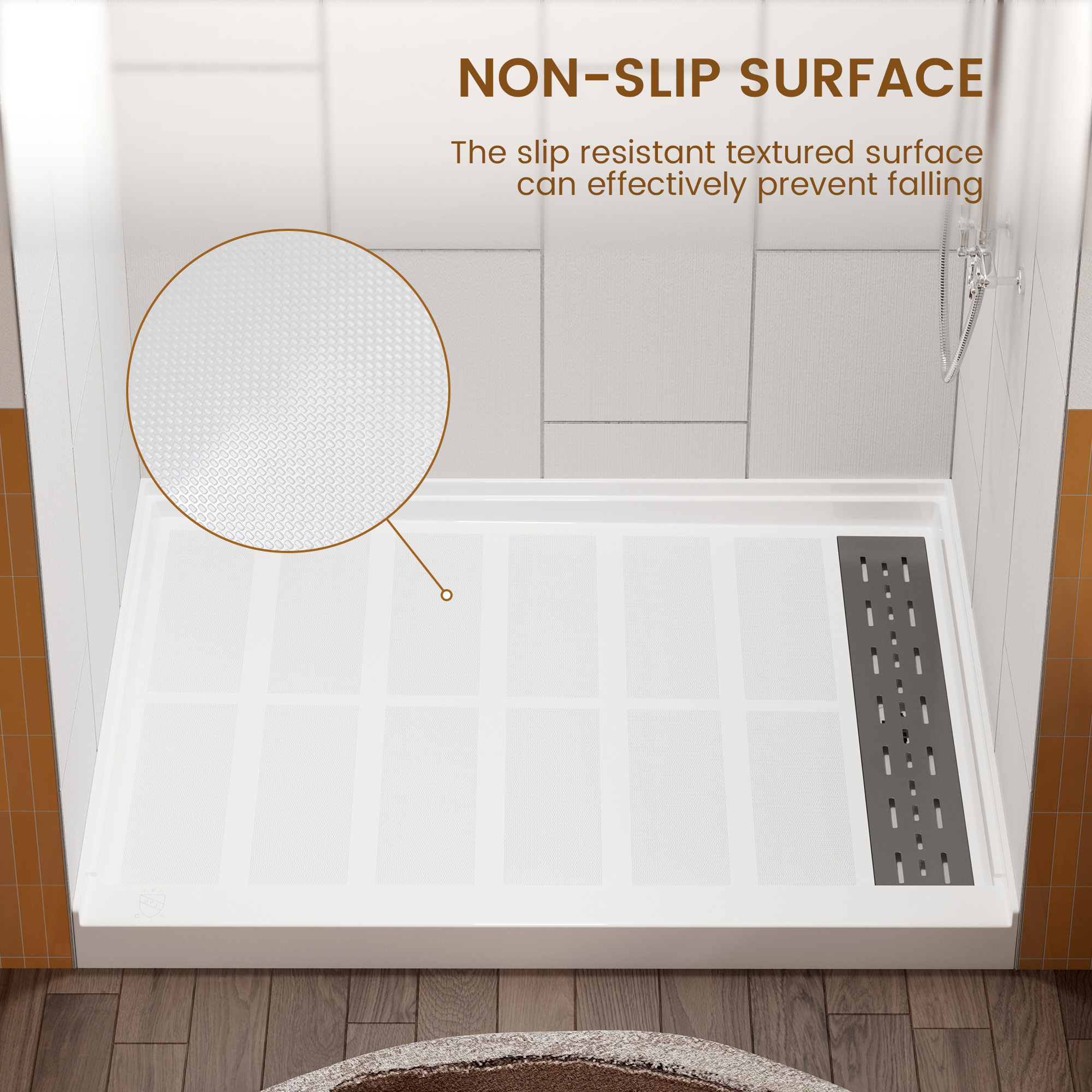 48"x36" SMC Solid White Shower Base with Non-Slip Surface, CUPC Certified