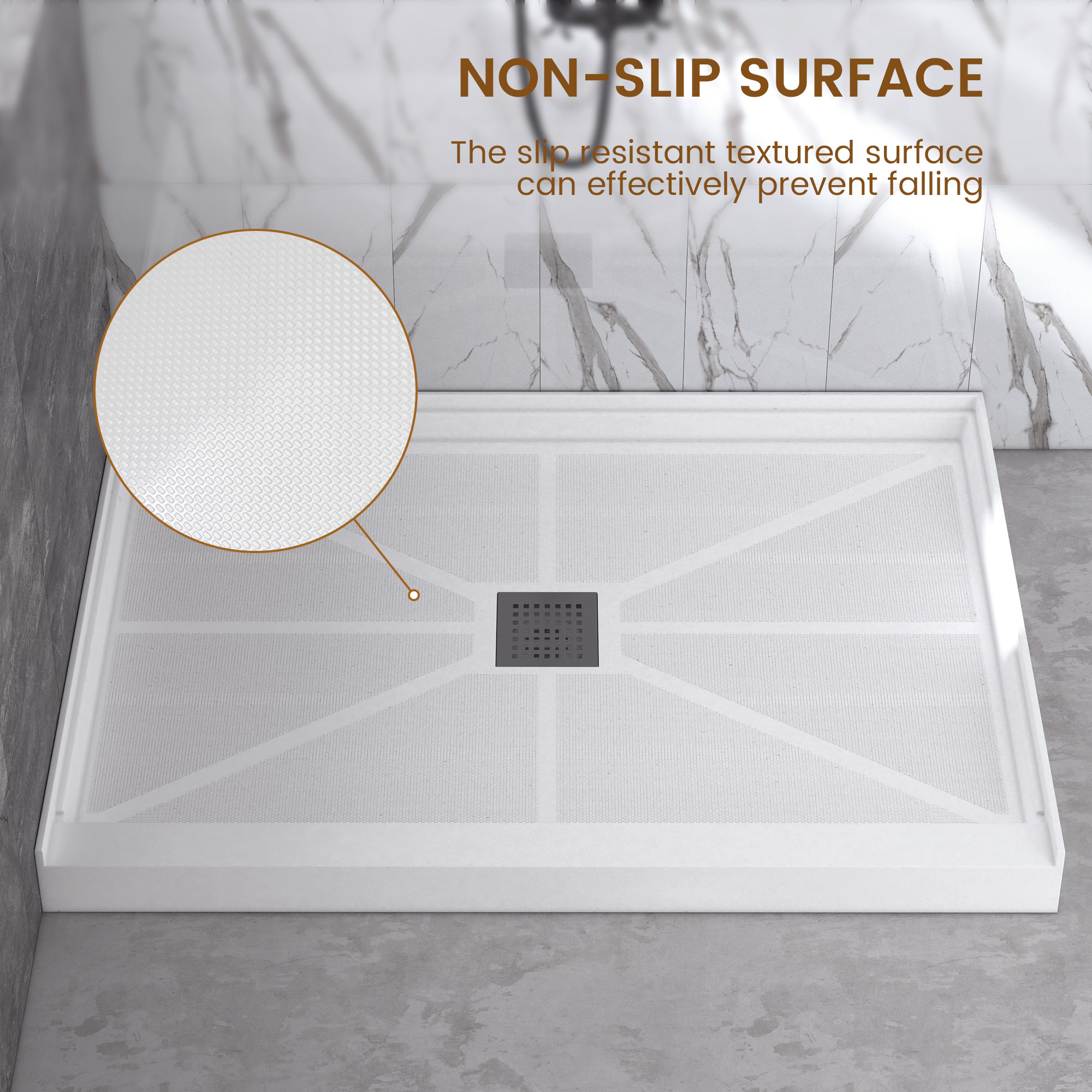 Rectangle Solid Surface White Shower Pan Base with Center Drain